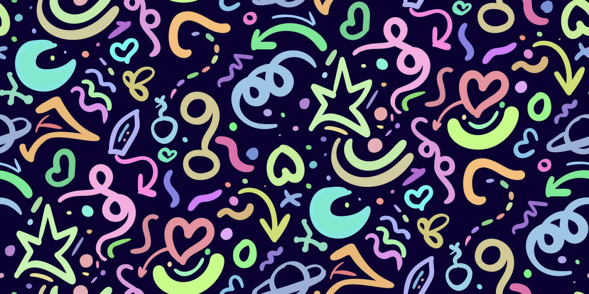 1920x960 Fun colorful line doodle seamless pattern. Background for children. Simple childish scribble backdrop