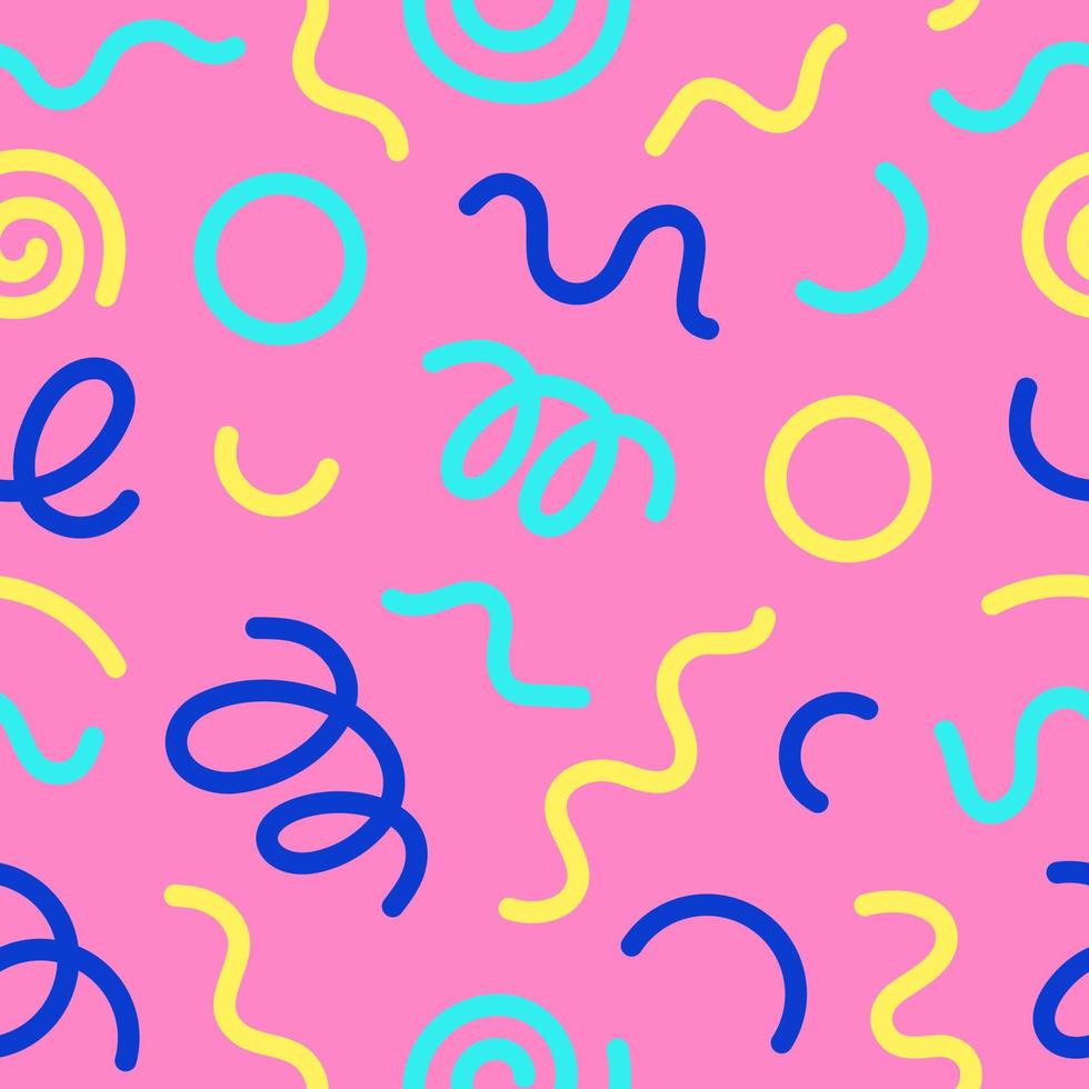 980x980 Seamless pattern of bright neon doodle lines. Creative artistic background in the style of the 90s. Trendy design with basic geometric wavy shapes. Psychedelic style