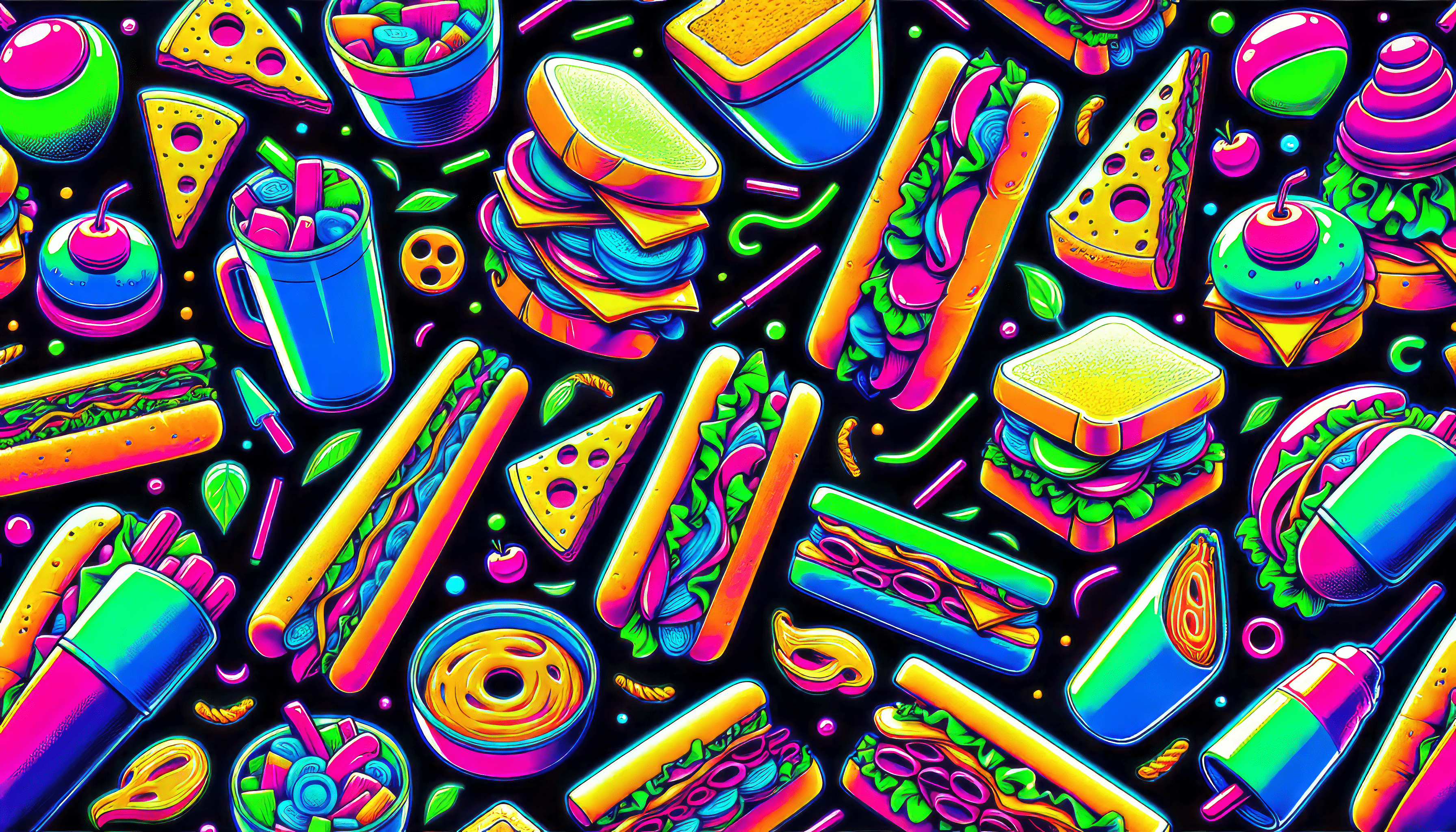 3584x2048 Neon Doodle Wallpaper
