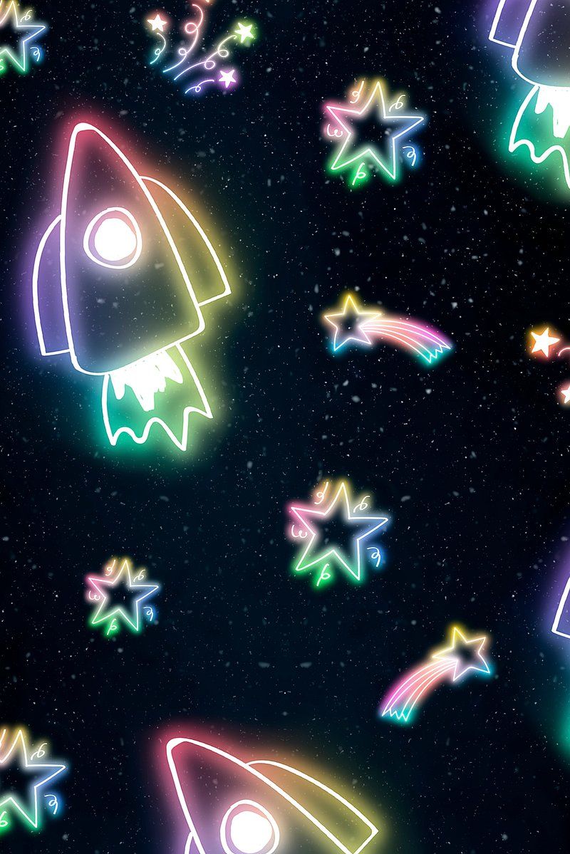 800x1199 Neon star rocket doodle pattern