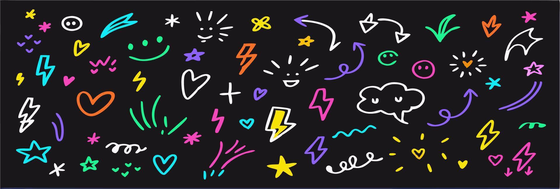 1920x649 Colorful Hand Drawn Doodle Elements Arrows, Hearts, Stars, Lightning Bolts