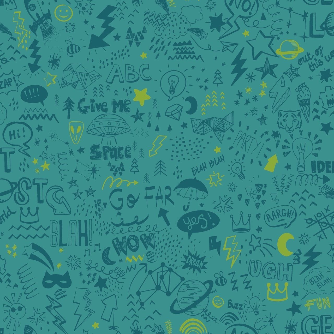 1280x1280 Doodle Teal Neon Yellow. Holden Decor Wallpaper