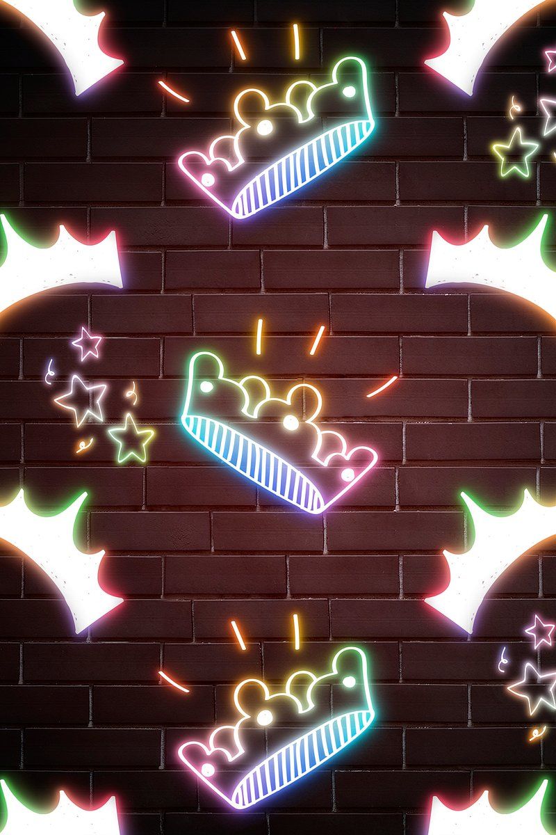 800x1200 Neon crown star doodle pattern