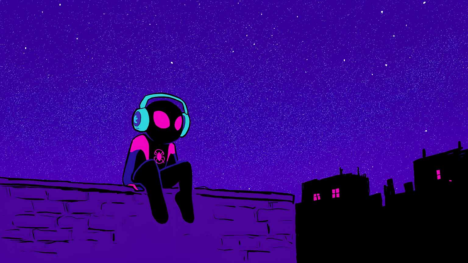 1536x864 Spider Man Miles Morales Chibi Lofi Night Sky Desktop Wallpaper