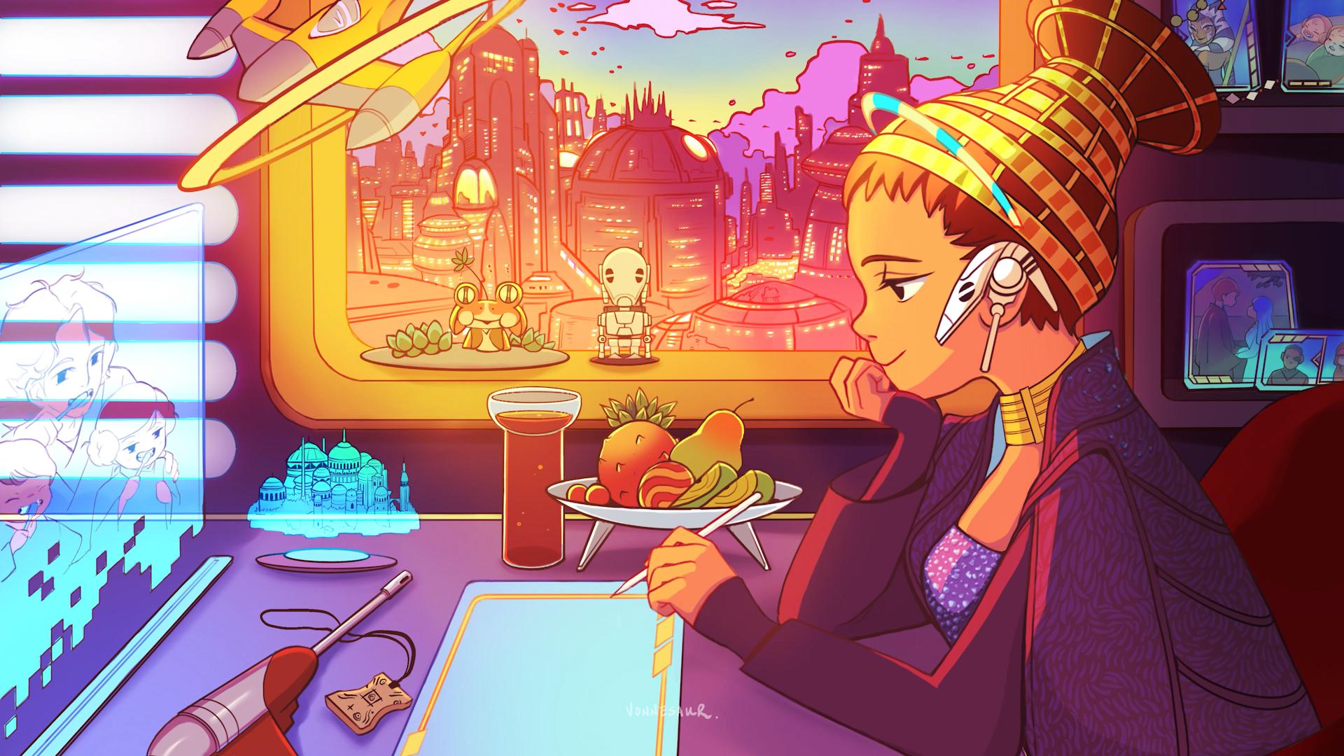 1920x1080 Star Wars Padme lofi girl (1920x1080) 4k animated version in comments