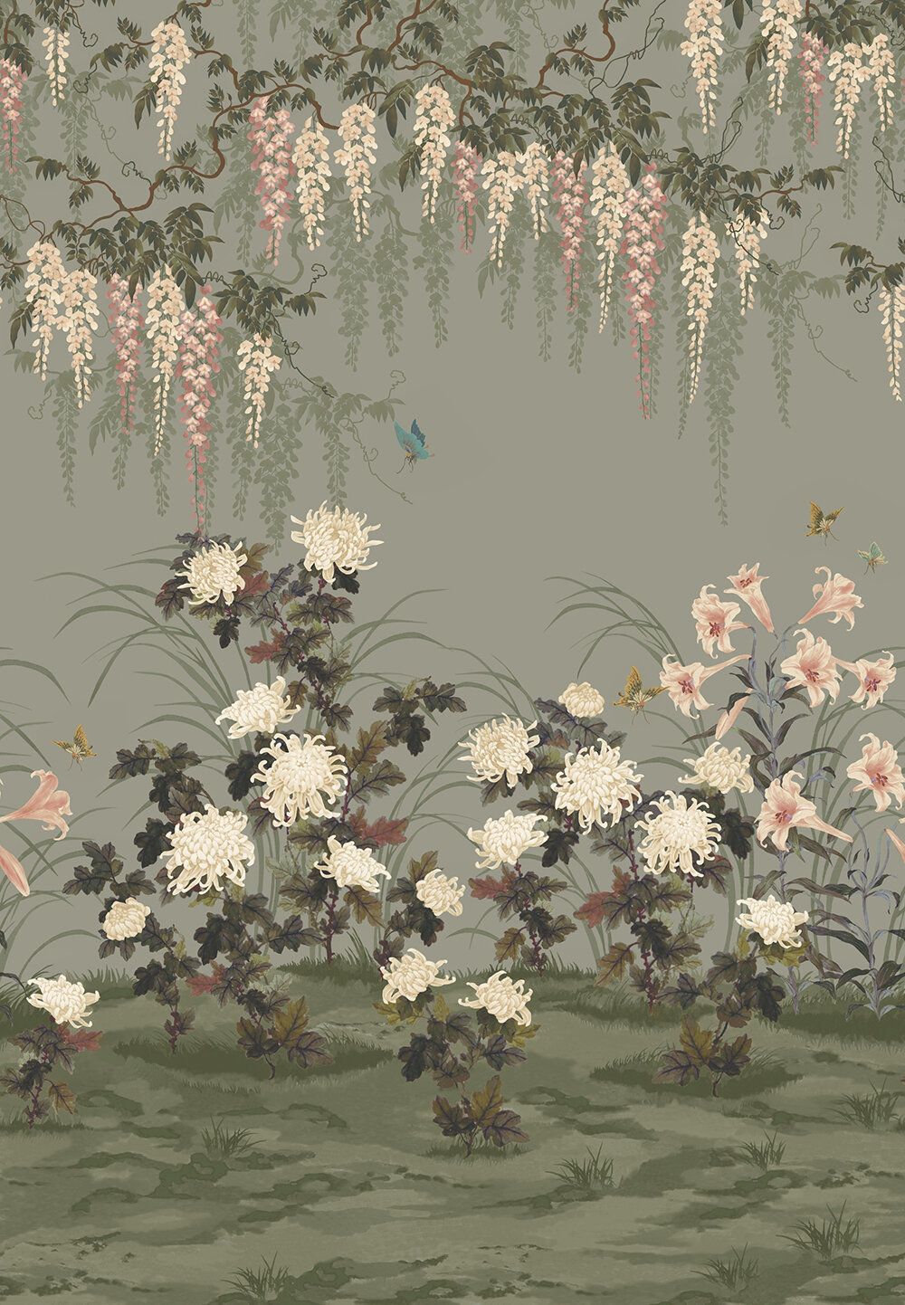1000x1442 Wisteria Bloom Mural by 1838 Wallcoverings Sage : Wallpaper Direct