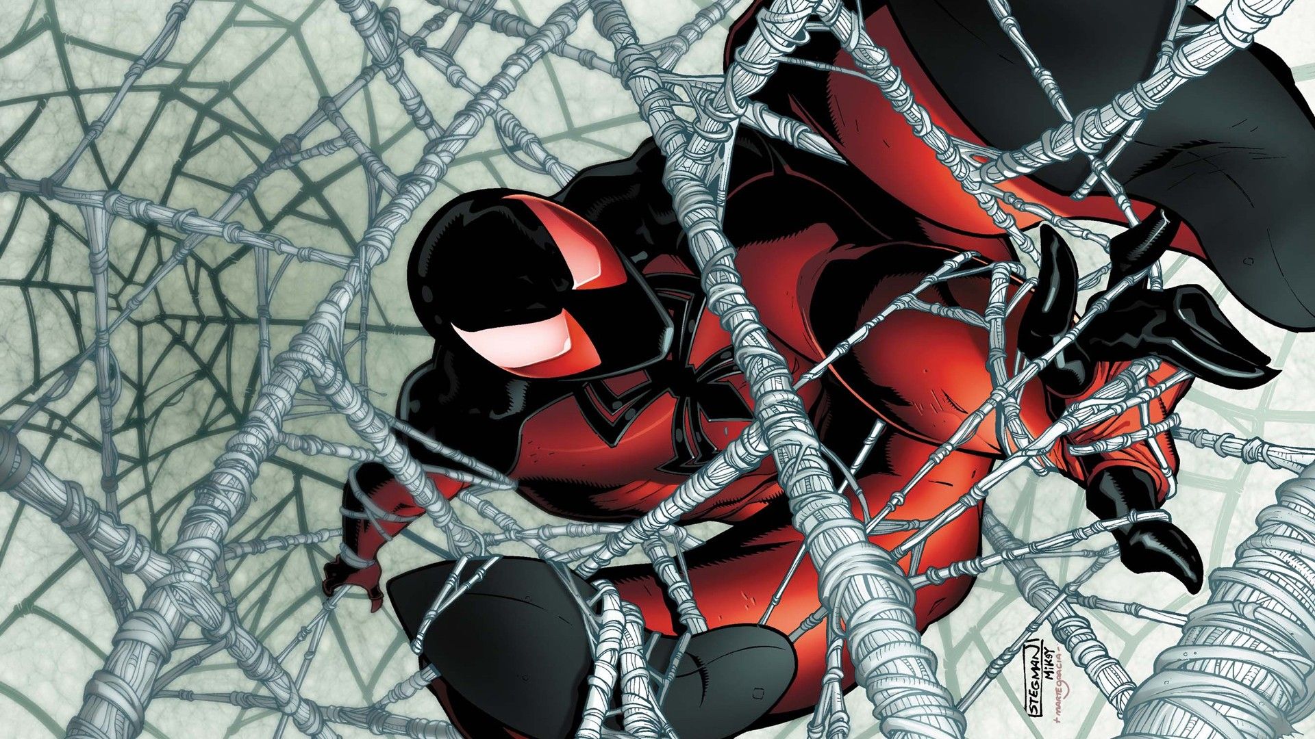 1920x1080 Scarlet Spider HD Comic Wallpaper: Webbed Hero in Actionx1080