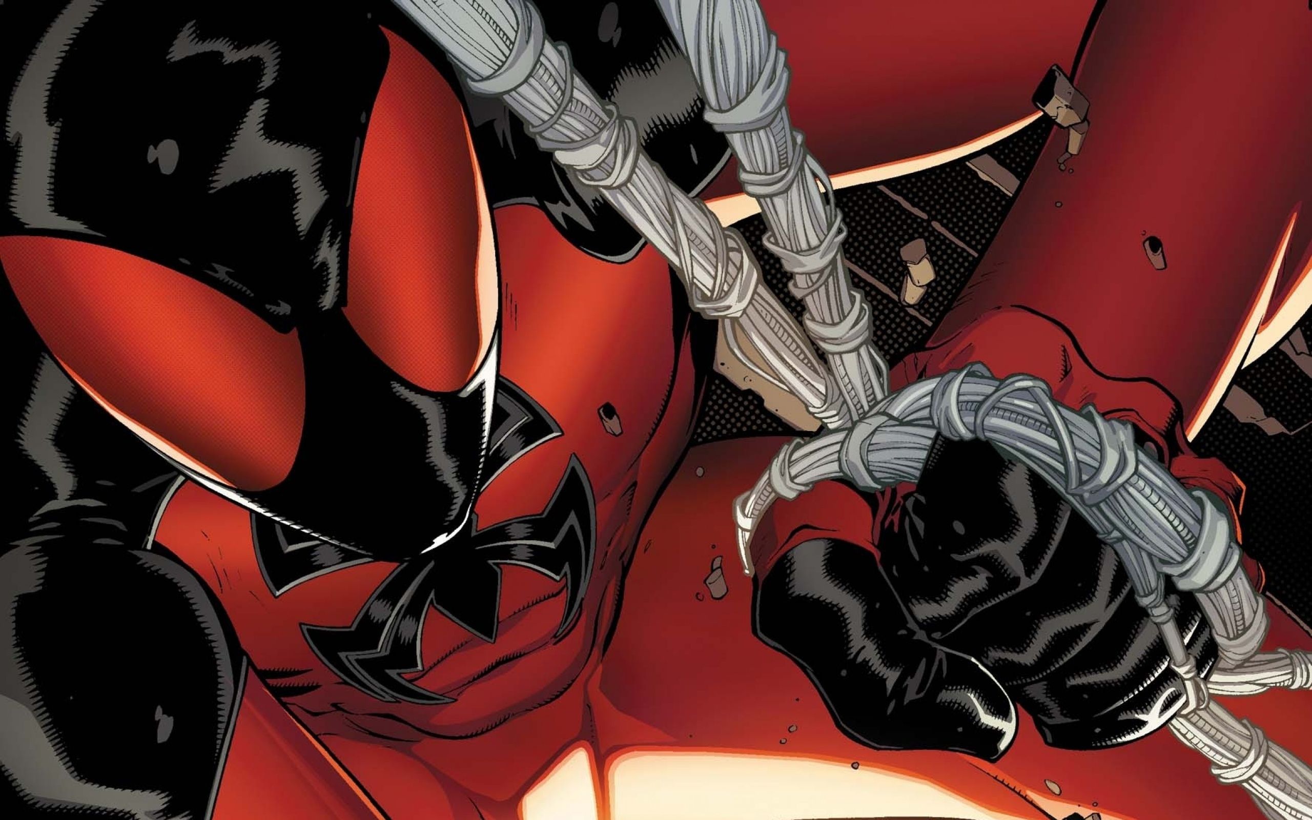 2560x1600 Wallpaper red, black, web, mask, hero, costume, red, black for mobile and desktop, section фантастика, resolution 2560x1600