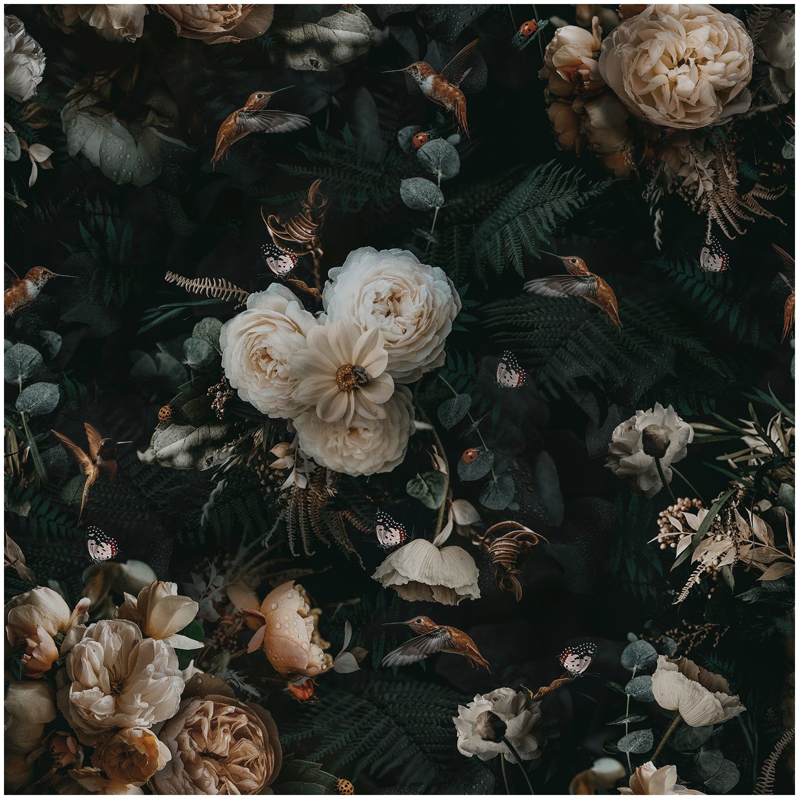 1600x1600 Floralplus Vintage Floral Wallpaper on Black Background Elegant Dark Home Decor