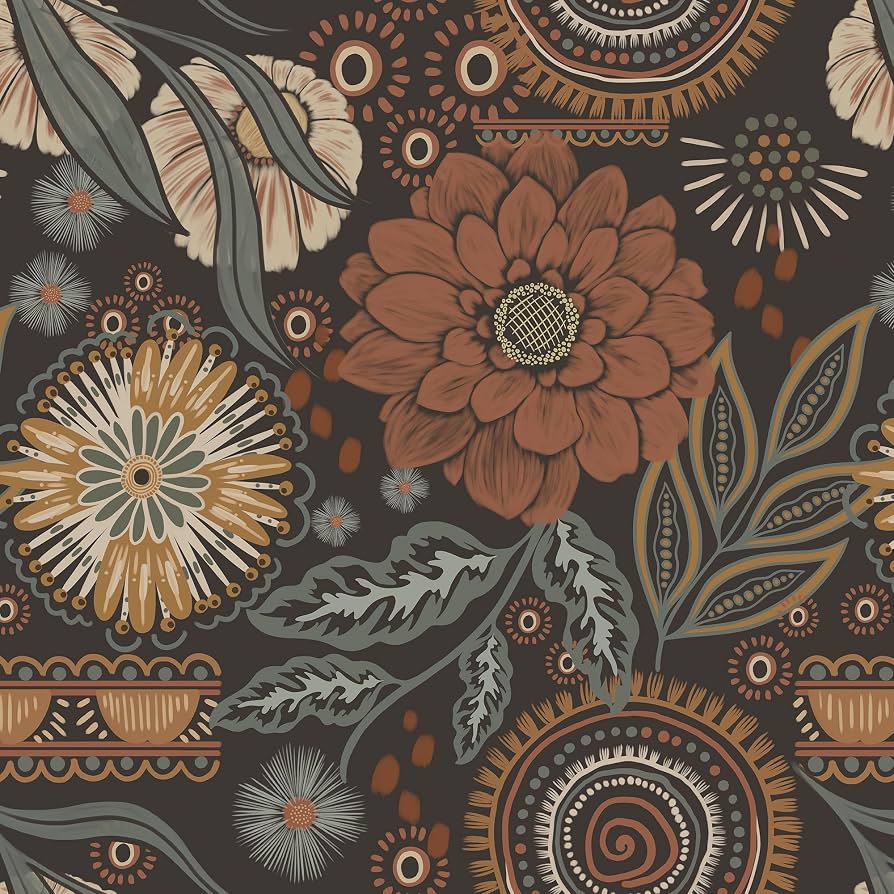 894x894 Yasinet Peel And Stick Wallpaper Boho Wallpaper Dark Floral Contact Paper Vintage Removable Self Adhesive Wall Paper For Bedroom Shelves Cabinet Waterproof For Bathroom Vinyl 17.3''x118''