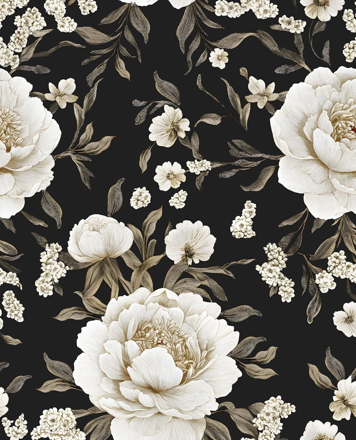 1213x1500 Boho Wallpaper Peel and Stick Dark Floral Wallpaper for Cabinet 17.5in x118in Vintage Contact Paper Waterproof Self Adhesive Modern Flowers Leaf Wall
