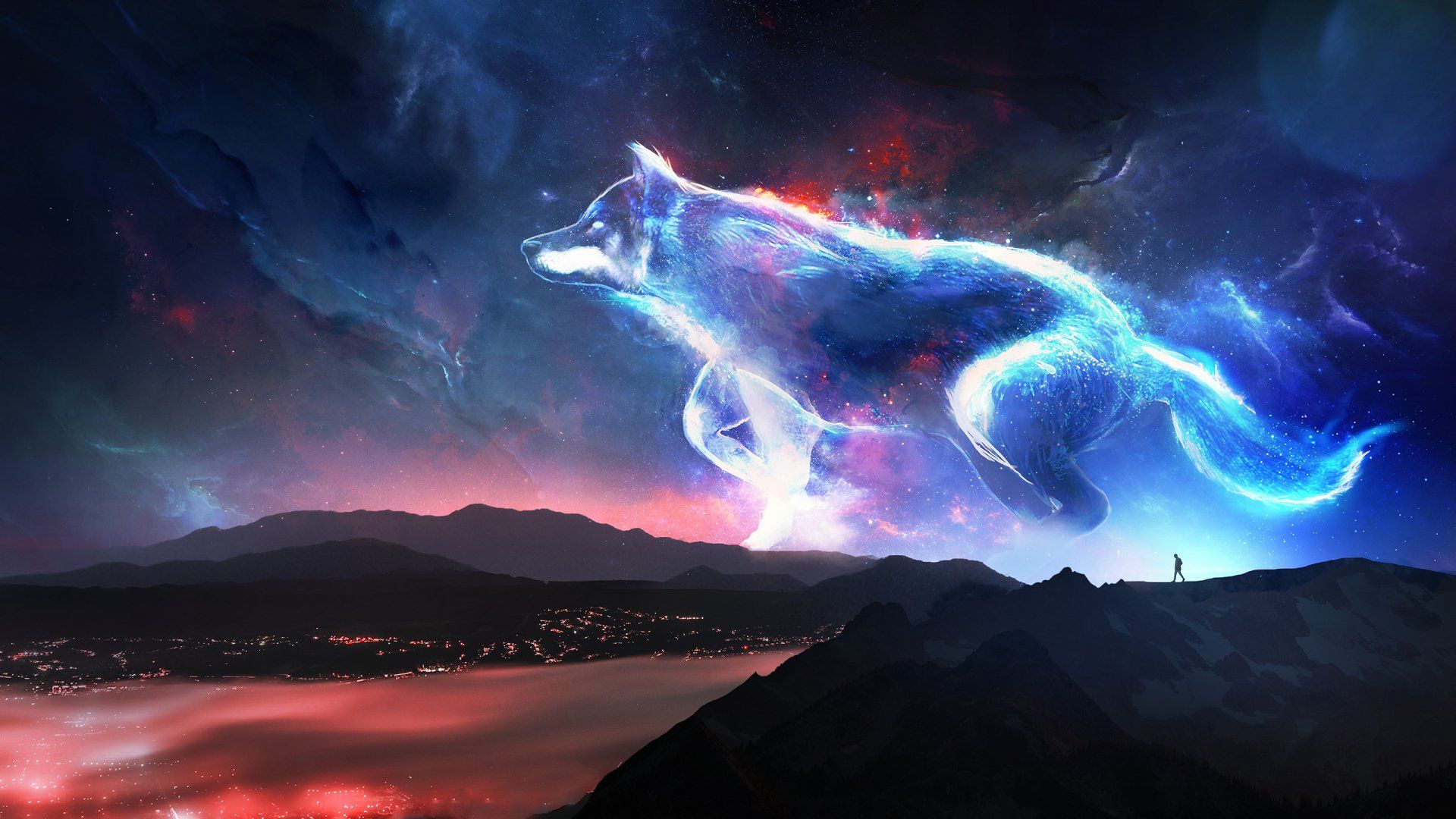 1920x1080 Spirit Wolf Nightscape Wallpaper
