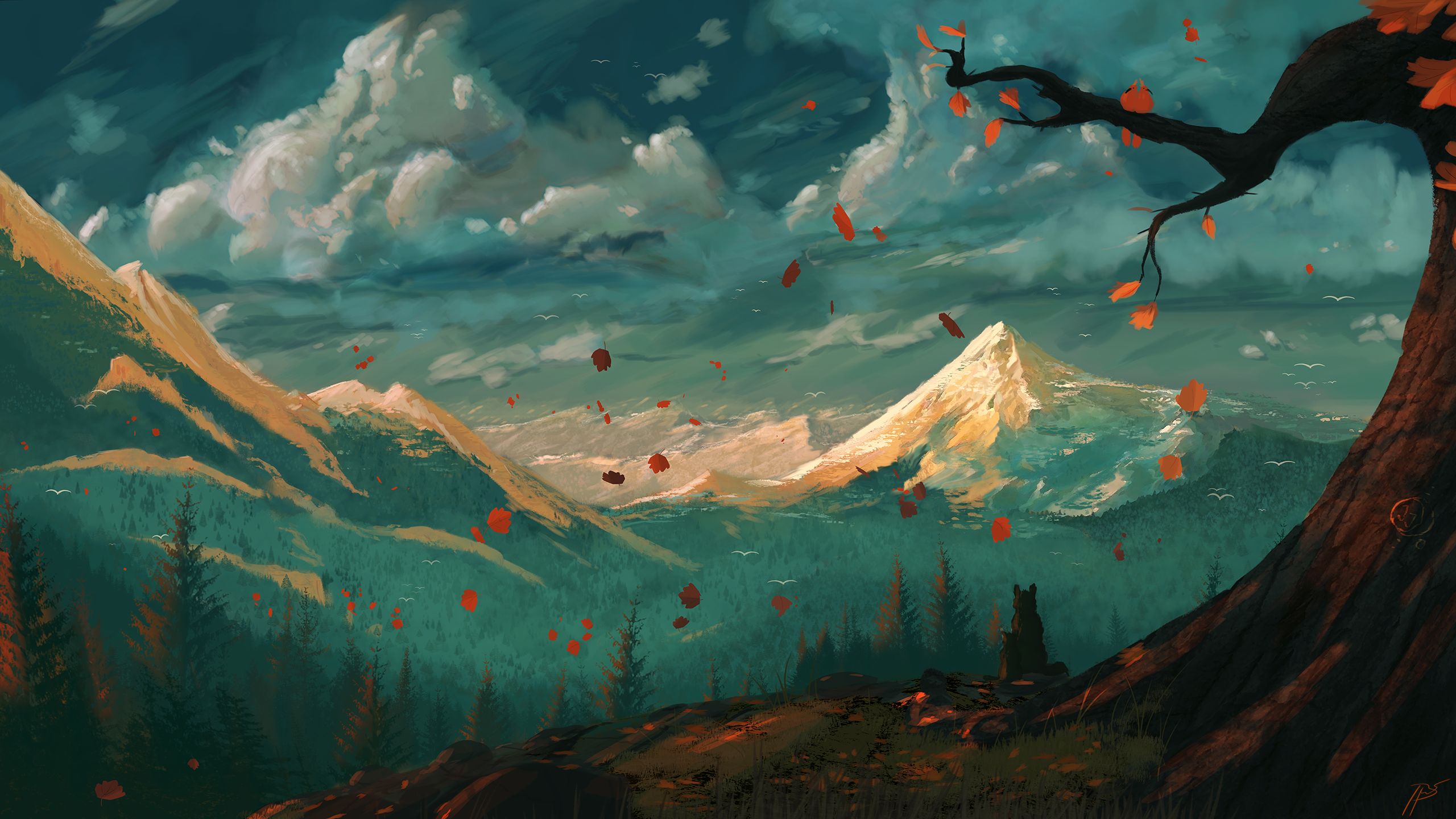 2560x1440 Desktop wallpaper: Wolf, Nature, Fantasy, Landscape, Mountain 4K free download for PC. 960633