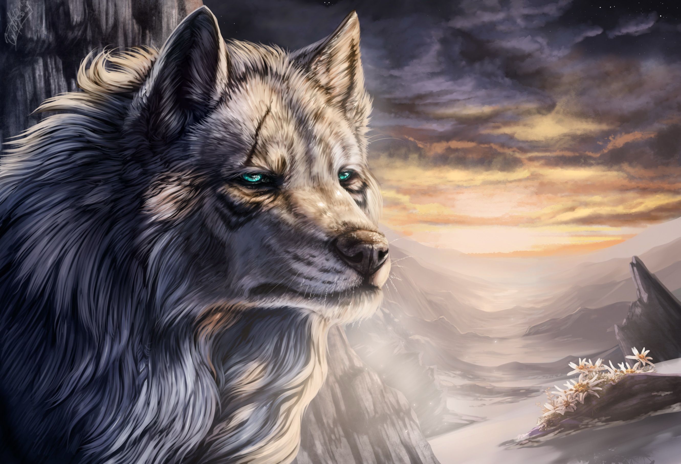 2662x1817 Majestic Wolf of the Enchanted Fantasy Landscape