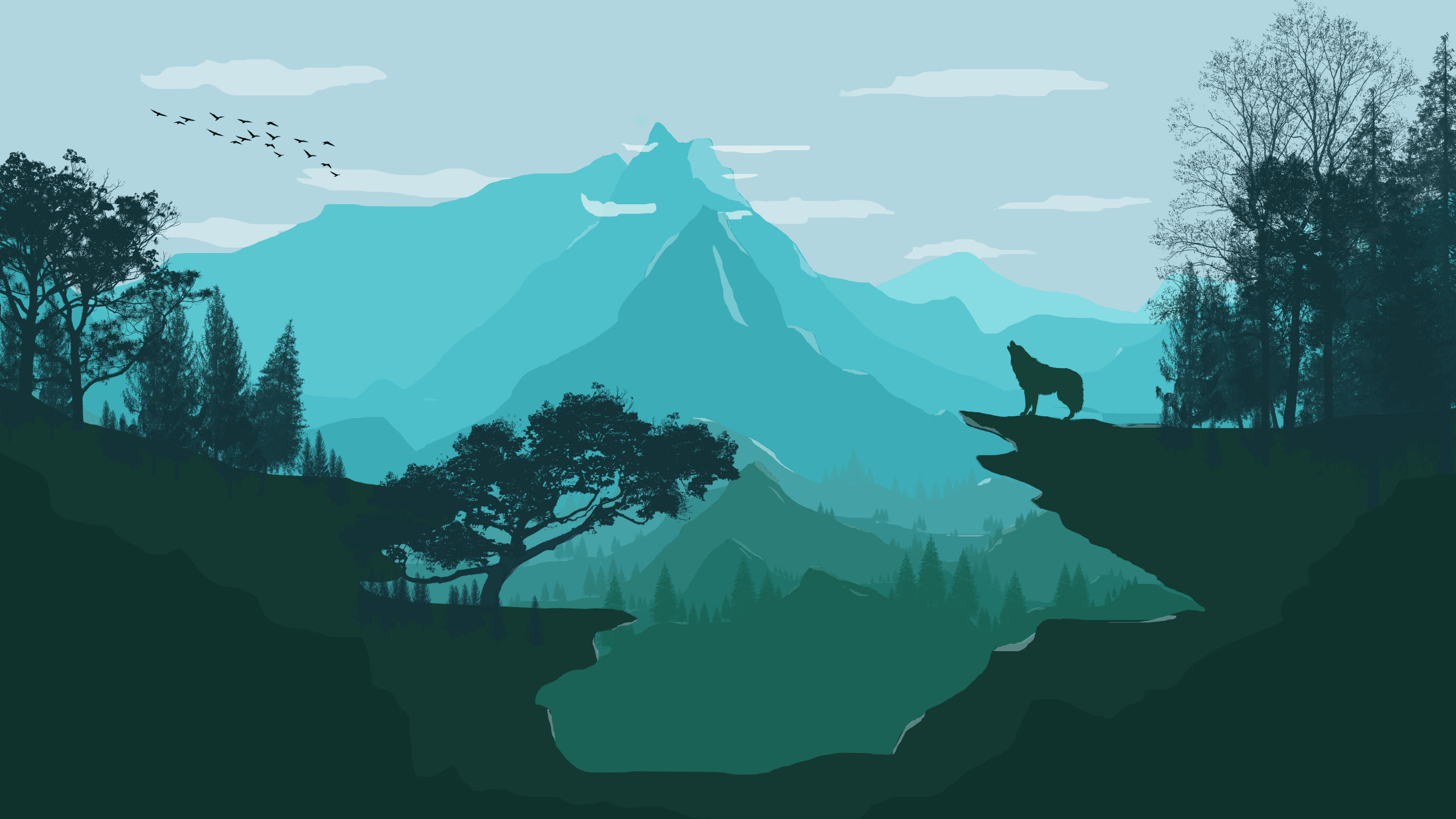 2560x1440 Wolf howling on a cliff in a forest [2560 x 1440]
