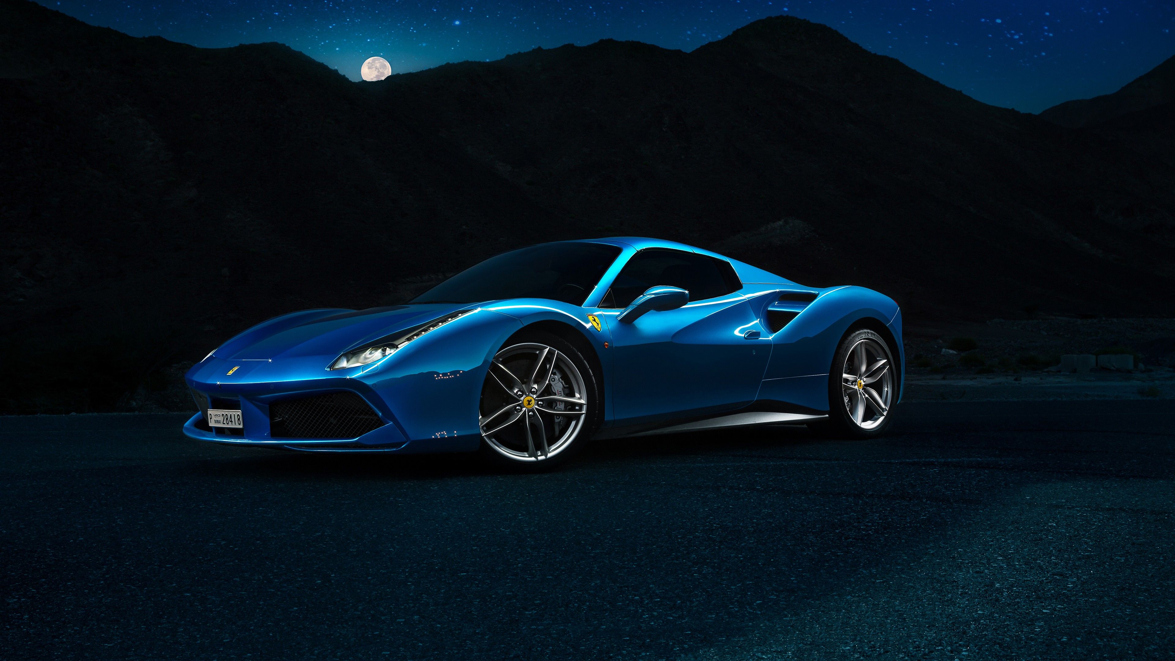 3840x2160 Wallpaper Blue Ferrari at Night, Cars, Ferrari SF90 Stradale, Ferrari 488 Pista Spider, Ferrari, Background Free Image