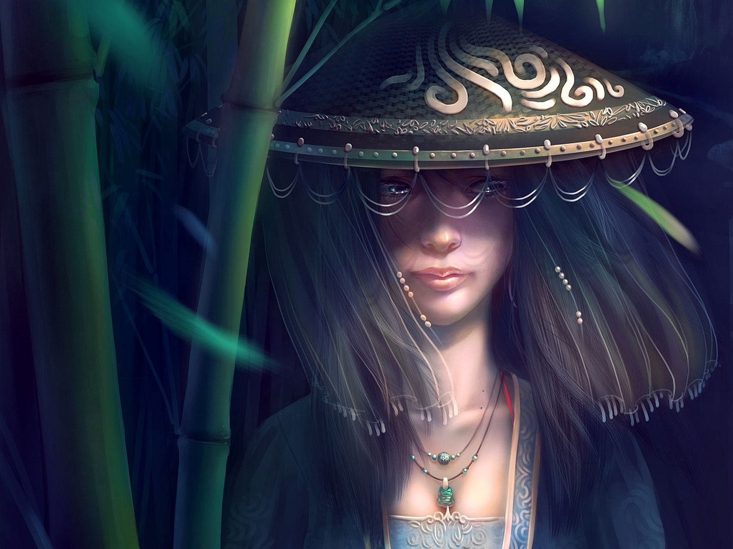 1440x1079 Perfect World HD Wallpaper: Enigmatic Warrior in Mystic Bamboo Realmx1079