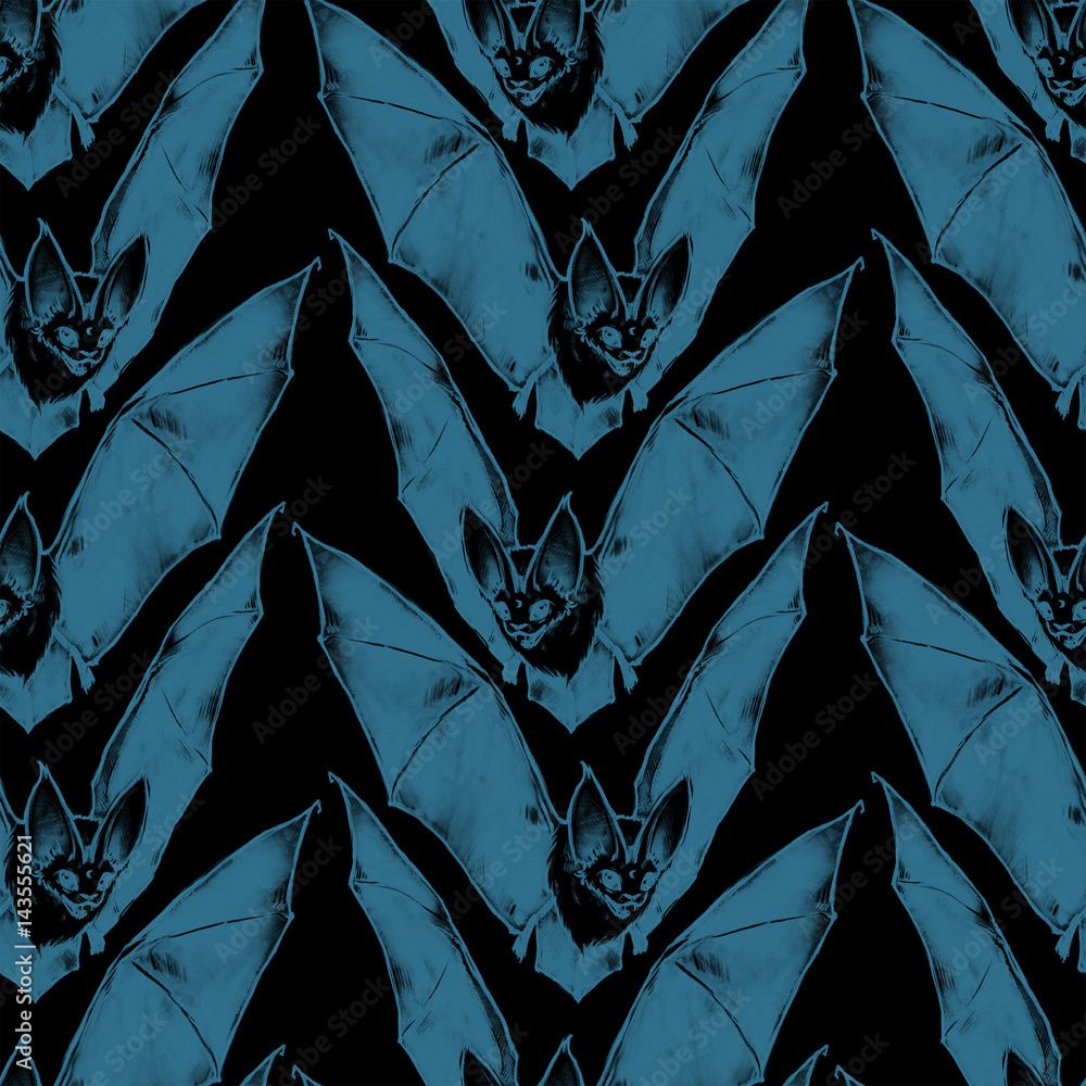 1000x1000 Illustration Stock Repeated pattern. Seamless texture. Flying bat. Little vampire. Gothic illustration. Halloween style. Drawn bat. Can be used like wallpaper, wrapping, background, or your design