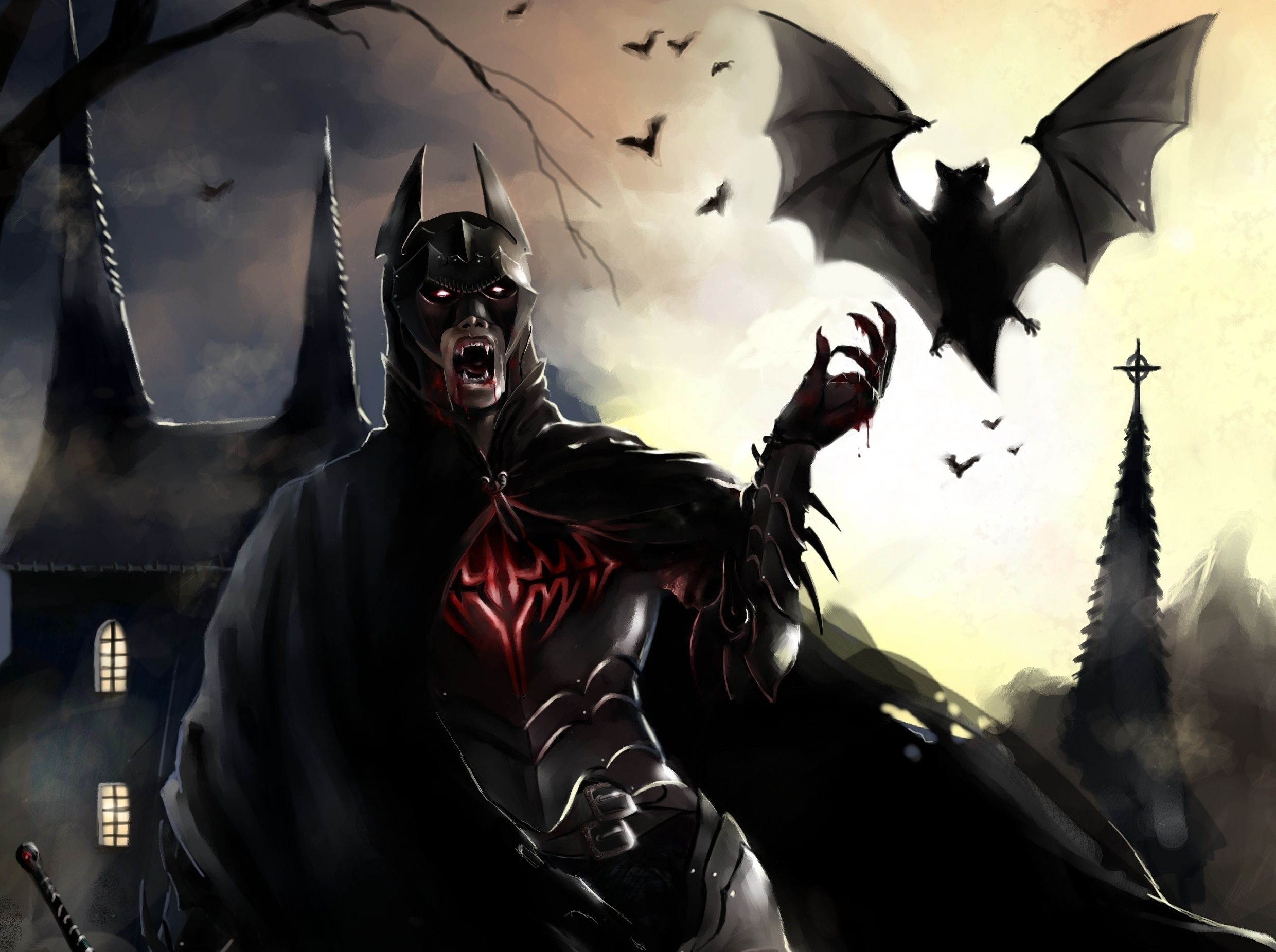 2480x1851 Wallpaper castle, blood, art, costume, Batman, vampire, bat, Batman for mobile and desktop, section фантастика, resolution 2480x1851