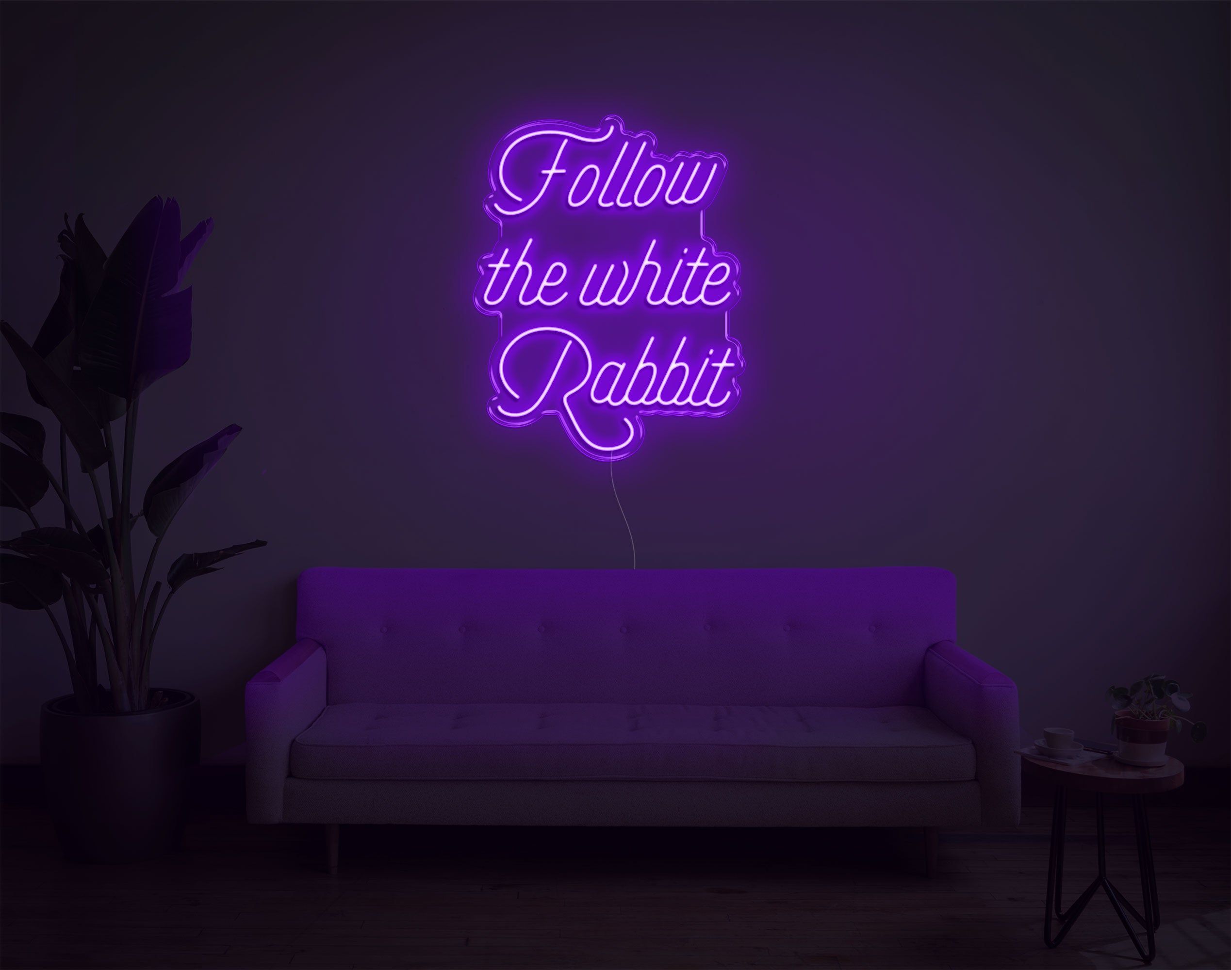 2537x2000 Follow The White Rabbit LED Neon Sign x 55cm / Sunset Orange