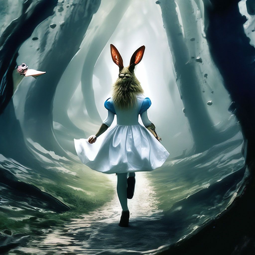 1024x1024 Go ahead!Follow the white rabbit! Alice in Wonderland, picture, illustration