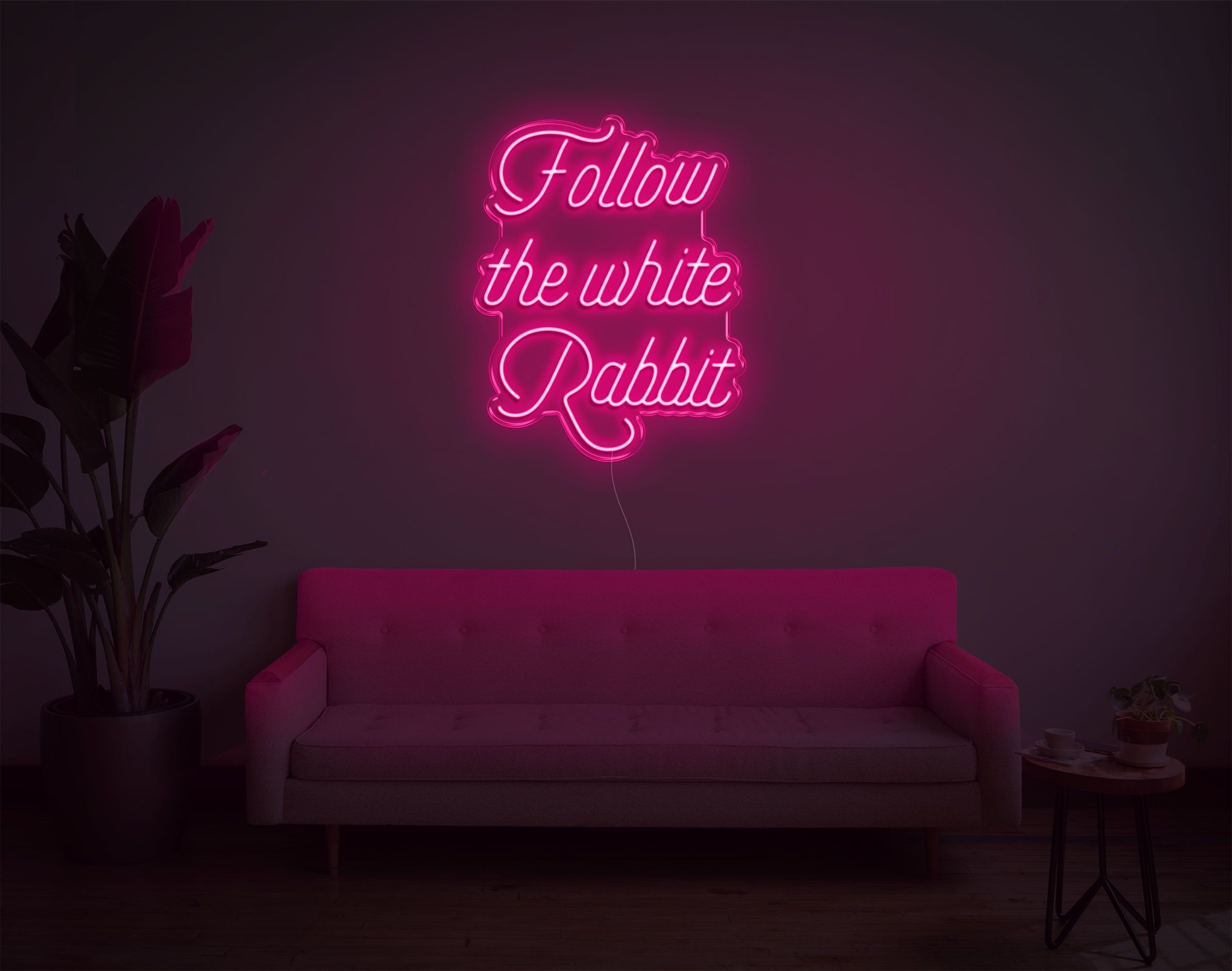 2537x2000 Follow The White Rabbit LED Neon Sign x 55cm / Sunset Orange