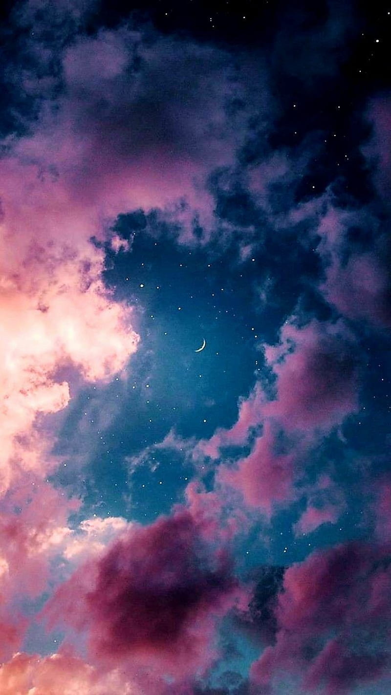 800x1422 Night Sky Background, asthetic, blue, cloud, clouds, cute, nightime, pink, purple, HD phone wallpaper