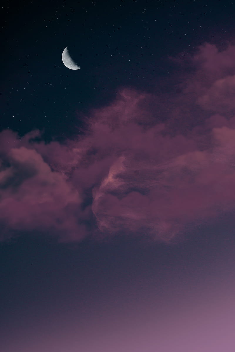 800x1200 Sky, cloud, clouds, dark, moon, morning, night, nightsky, pink, stars, HD phone wallpaper