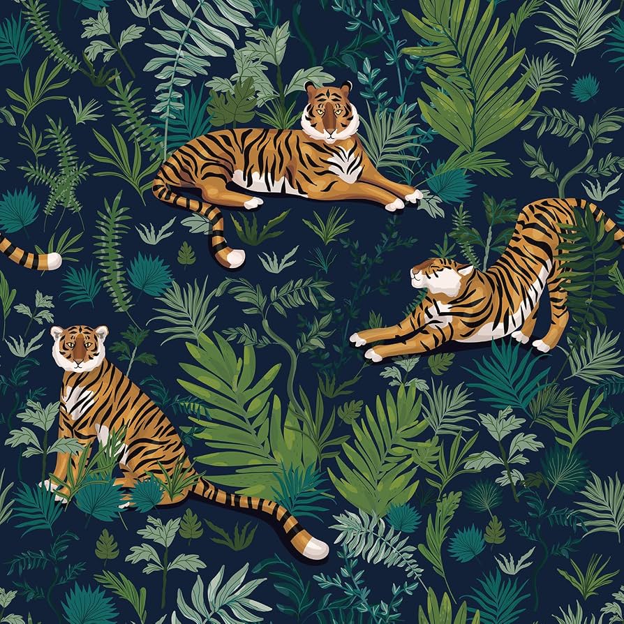 894x894 VaryPaper Jungle Tiger Peel and Stick Wallpaper Tropical Leaf Wallpaper for Bedroom Bathroom Self Adhesive Removable Animal Wall Paper Decorative Contact Paper for Walls Cabinets Drawers 17.7''x78.7''