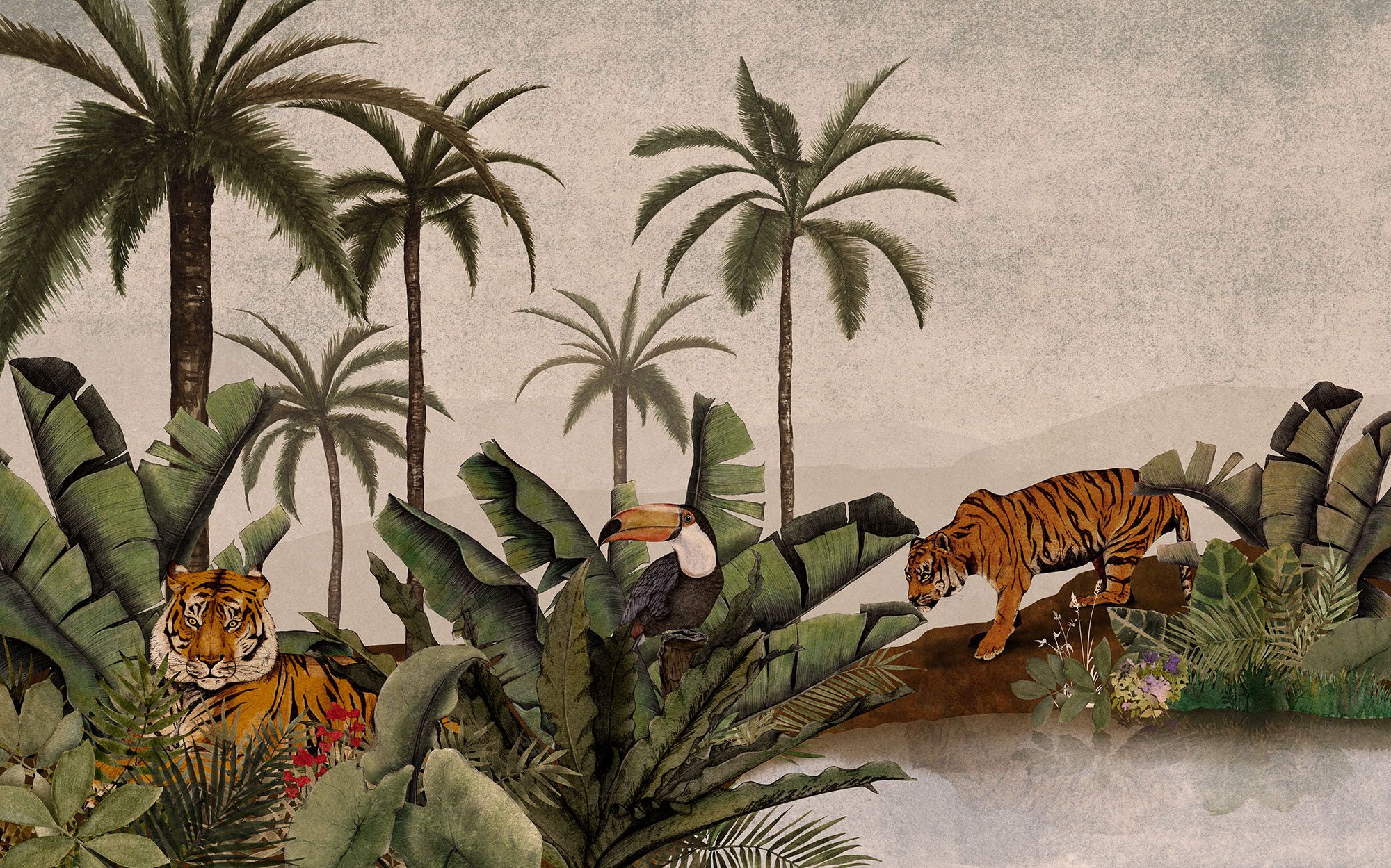 2000x1249 Tiger Jungle Tropical Wallpaper
