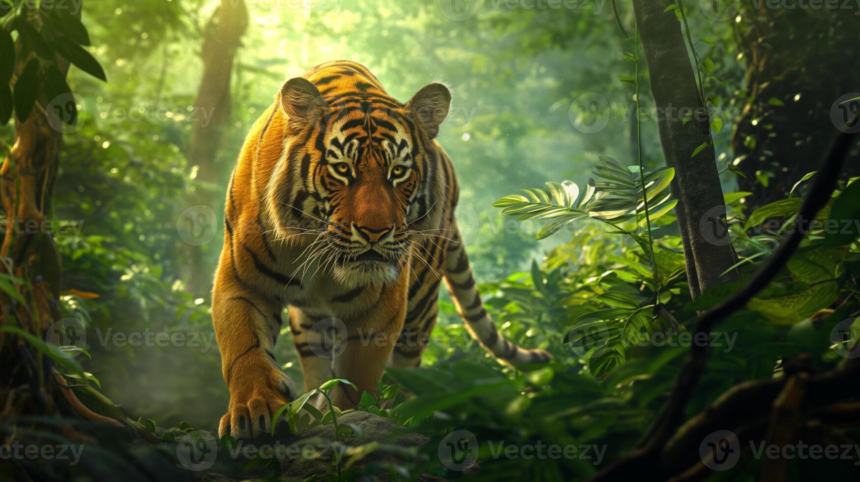 1749x980 Majestic Bengal Tiger Prowling Through Dense Jungle, Wildlife, Nature Conservation, Predatory Behavior, Tropical Habitat, Animal Photography