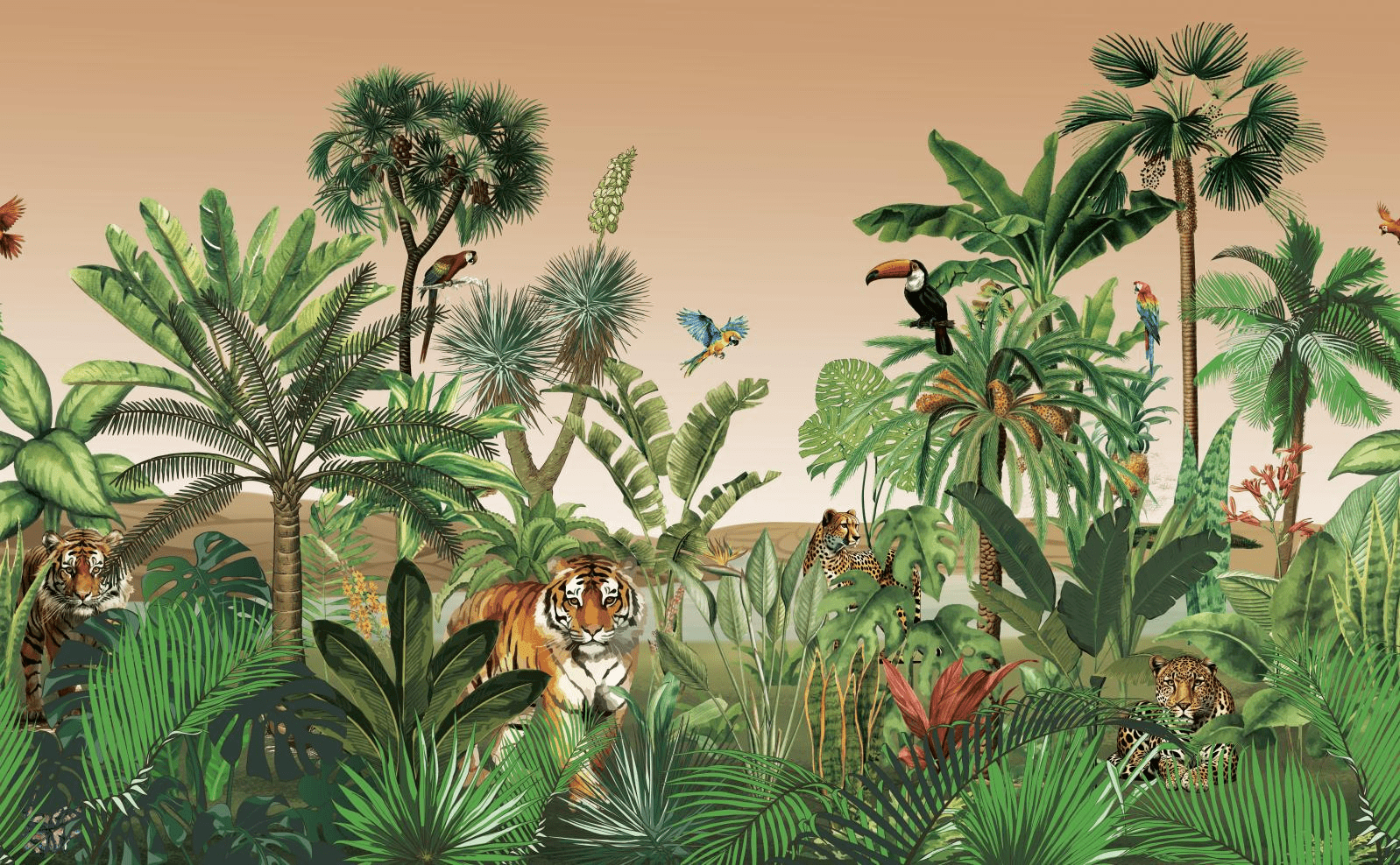1598x988 Animal Tiger in the Jungle Yellow Wallpaper Mural