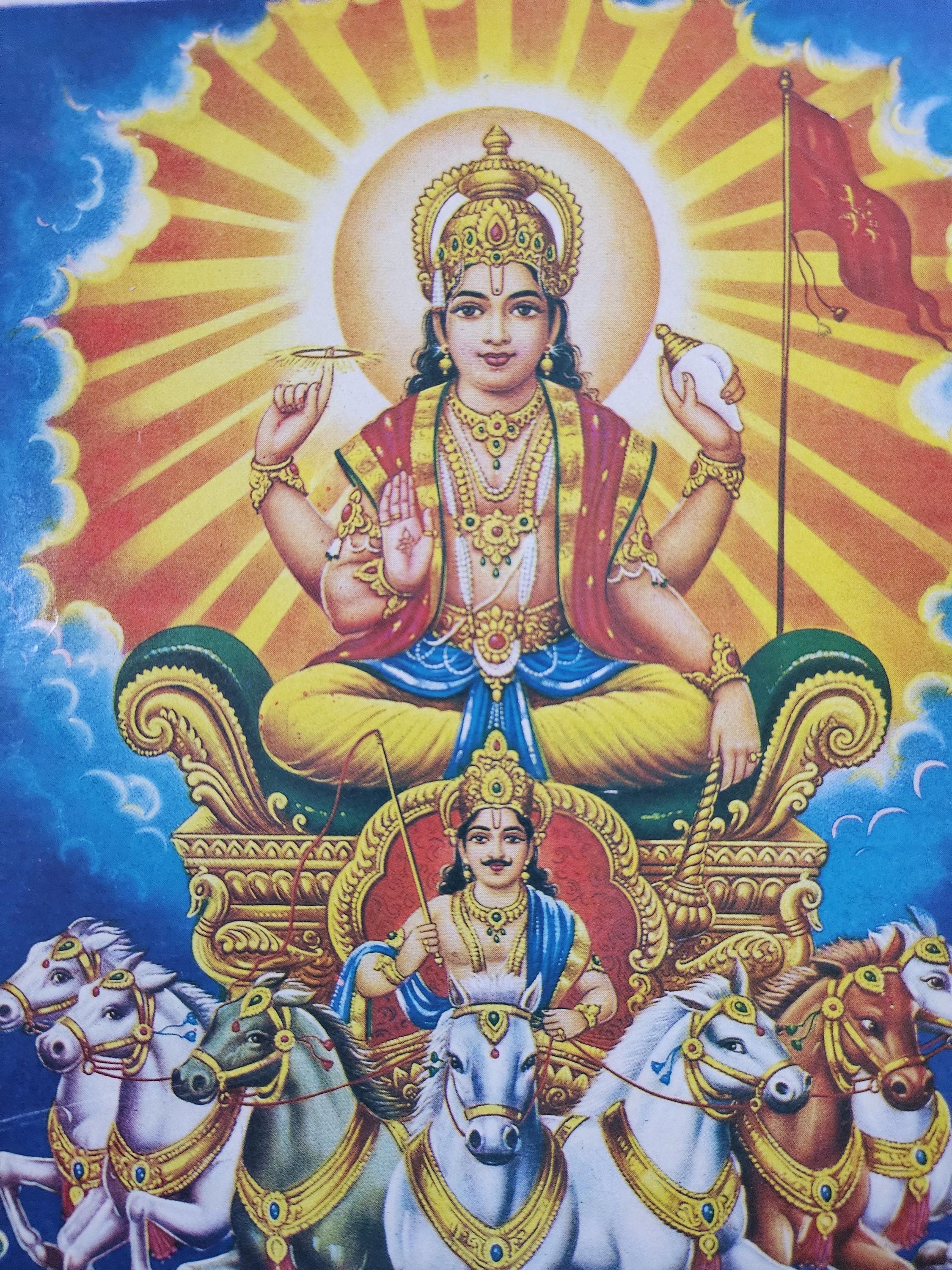 2250x3000 Hindu god Surya Narayan / the sun god 7inch x 10 inch unframed