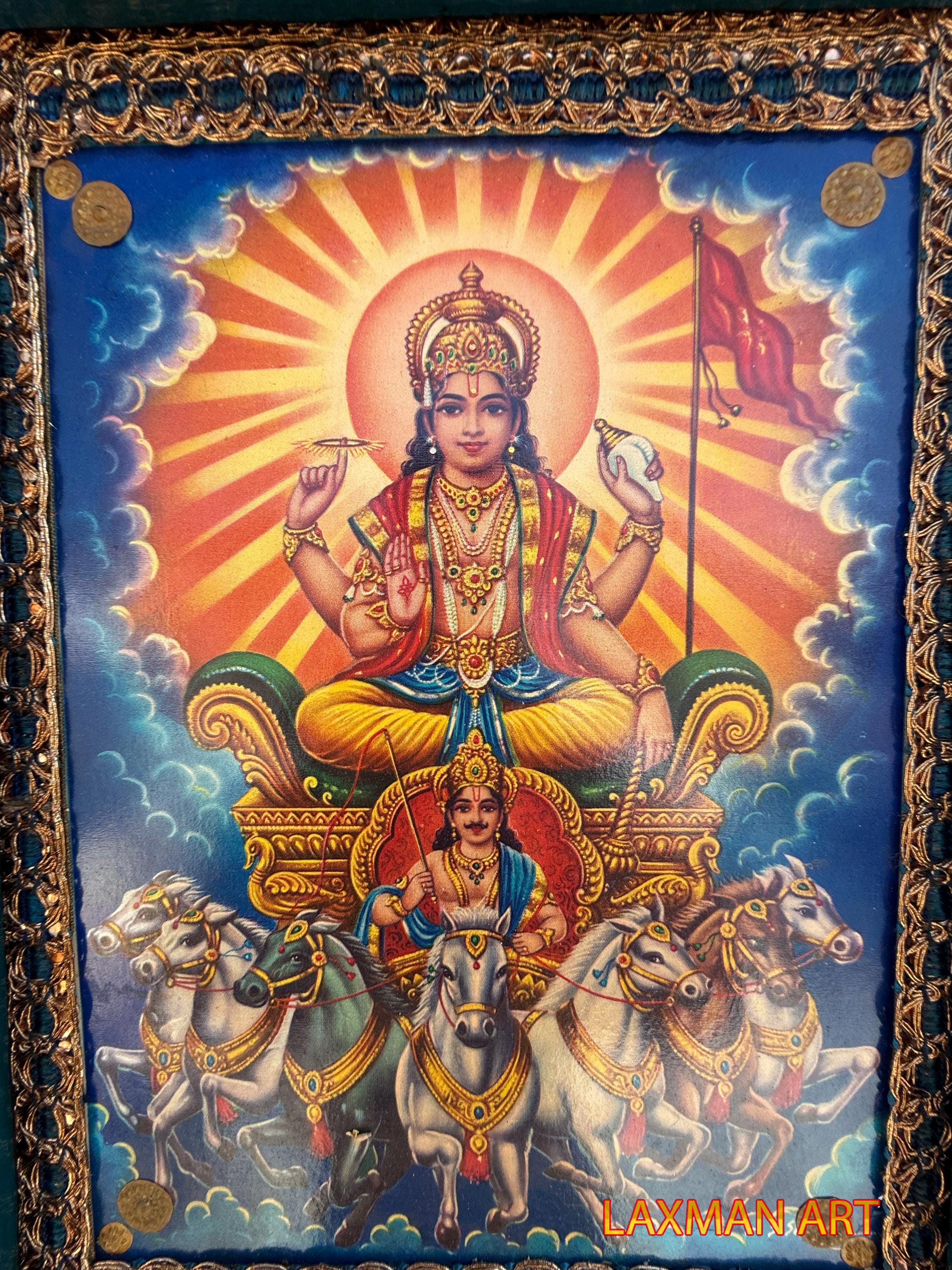 2250x3000 Surya Dev Photo Frame: Hindu Sun God Art, Home Decor (9x12 Inch) New Zealand