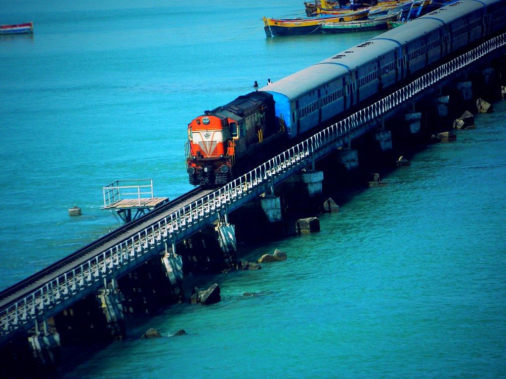 1024x768 Pamban Bridge. Good composition is like a suspension bridge