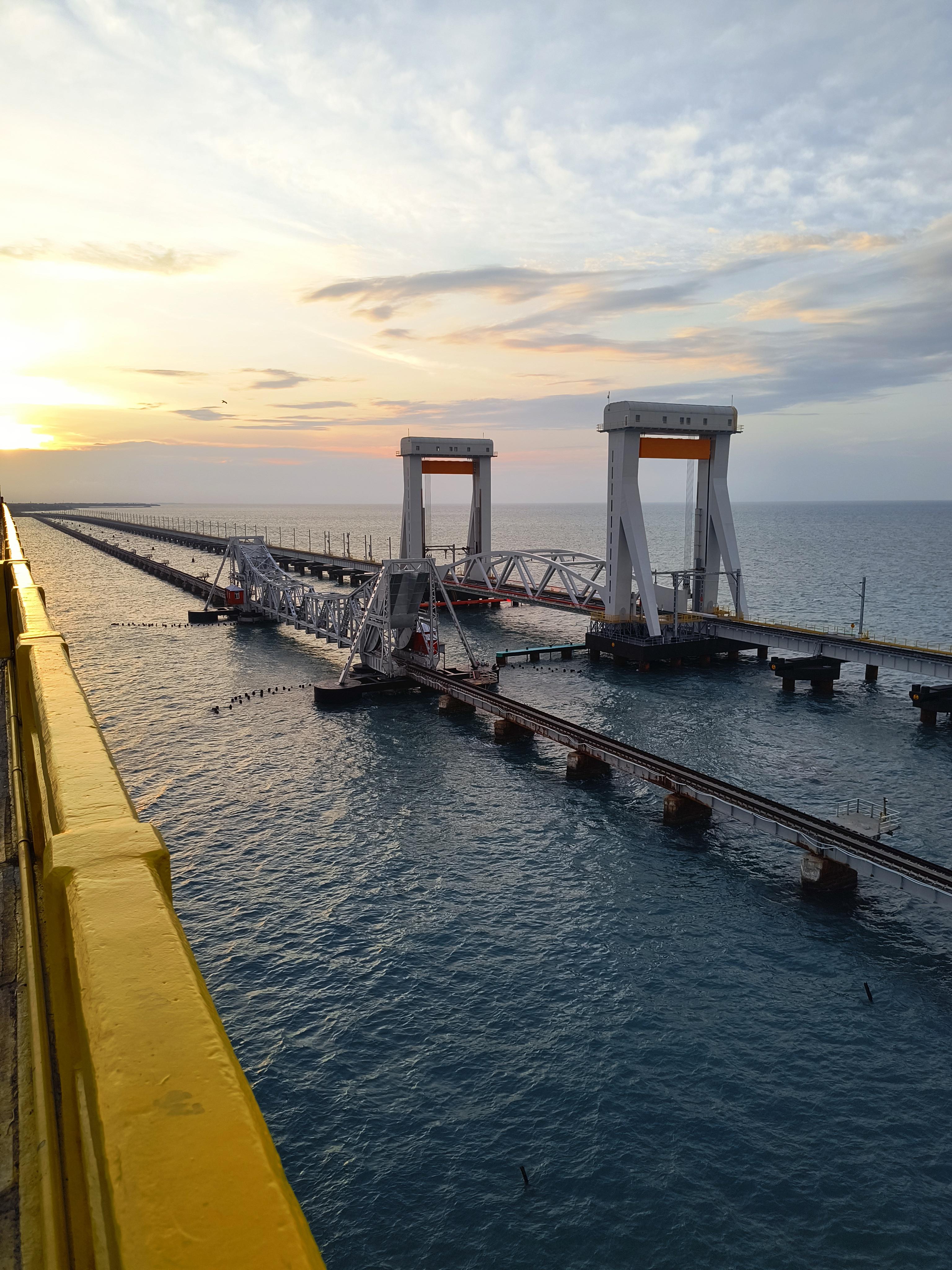 3072x4096 New & Old Pamban Bridge, during & after sunset
