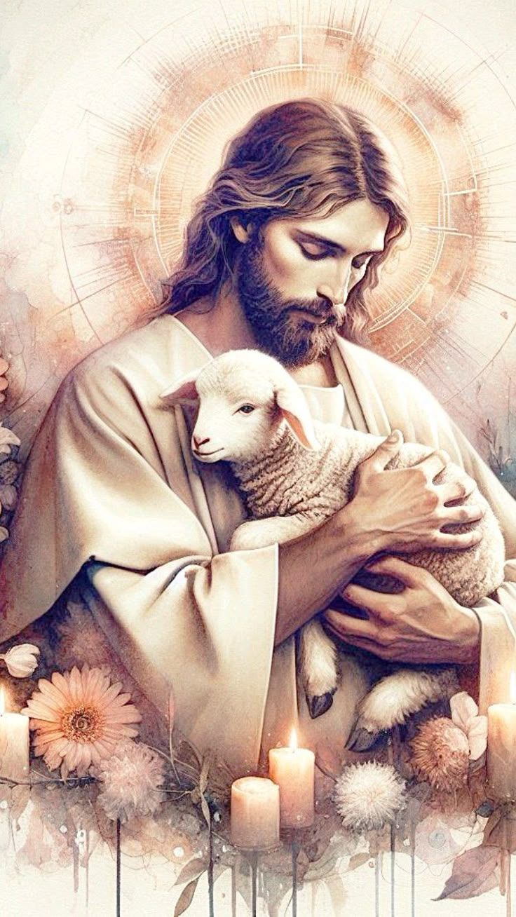 736x1308 Jesus Christ holding a lamb, Christian iPhone wallpaper