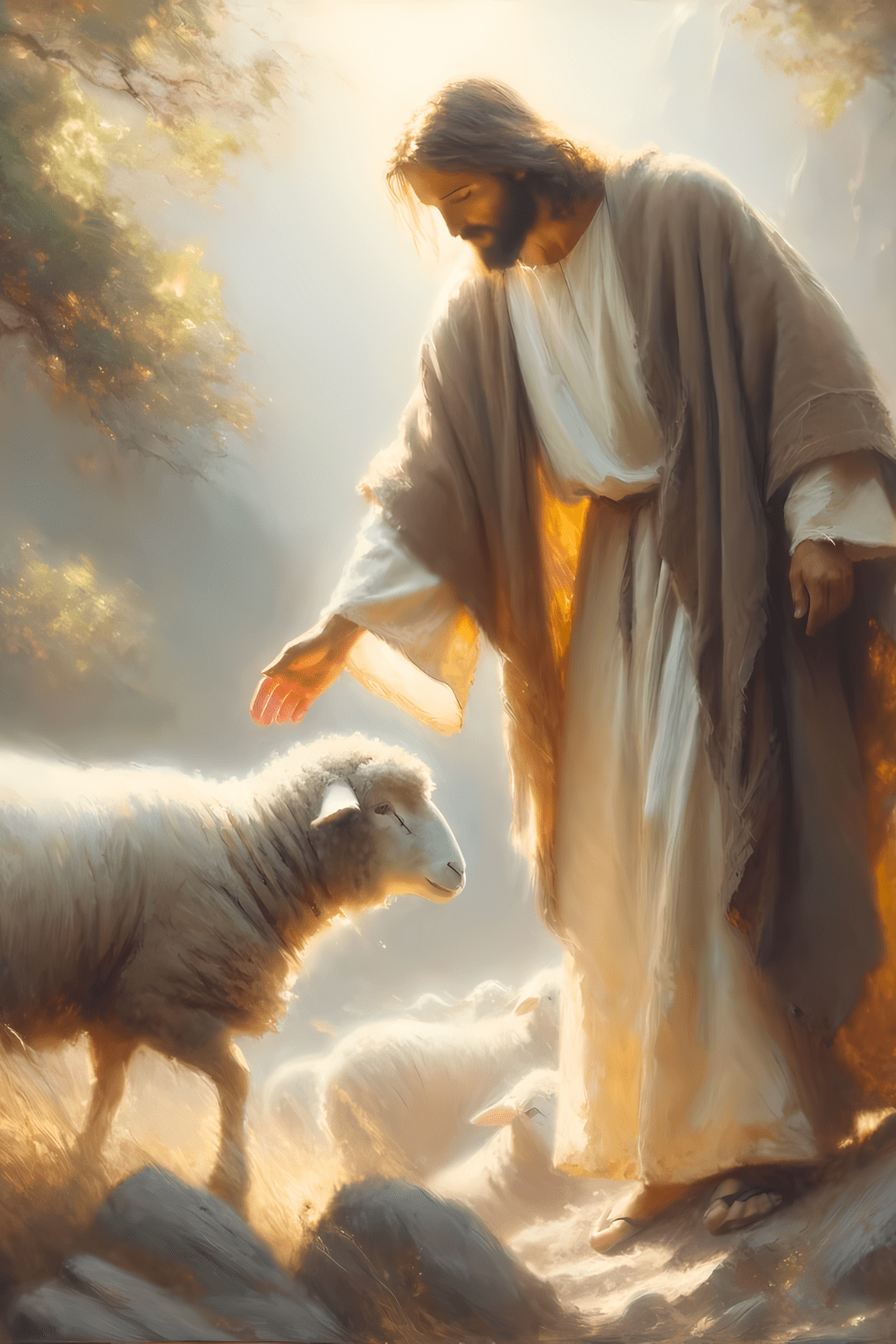1000x1500 Beautiful Jesus art wallpaper of the lost sheep