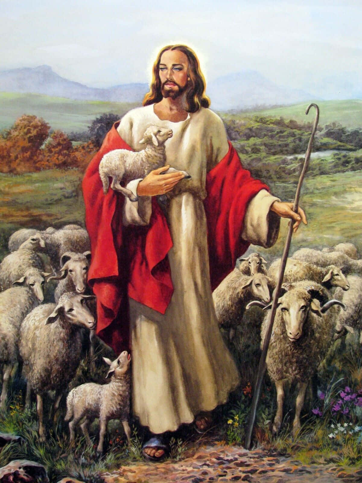 1200x1600 Download Jesus Tenderly Guiding His Flock Wallpaper
