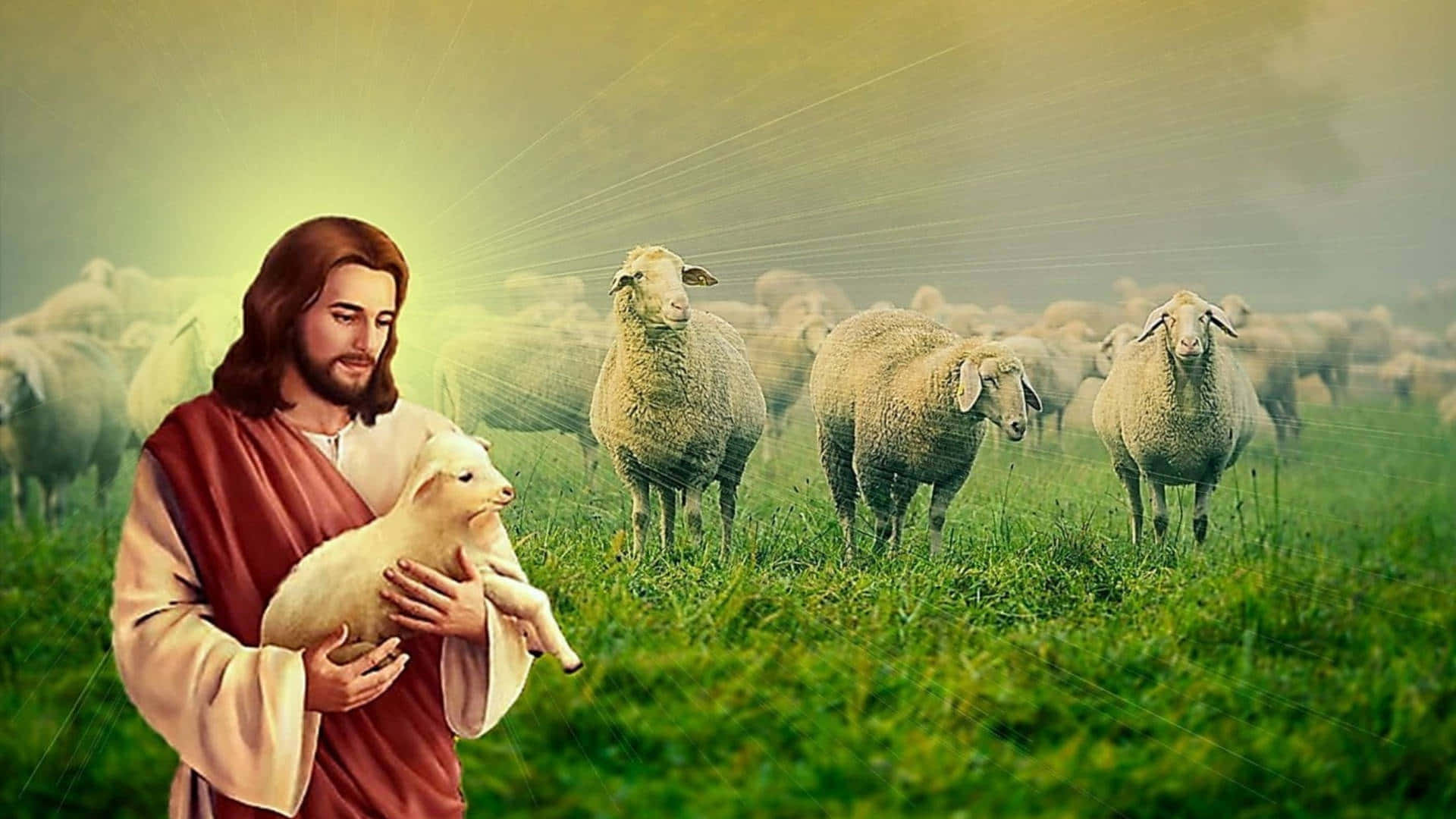 1920x1080 Download Jesus tenderly guiding His sheep Wallpaper