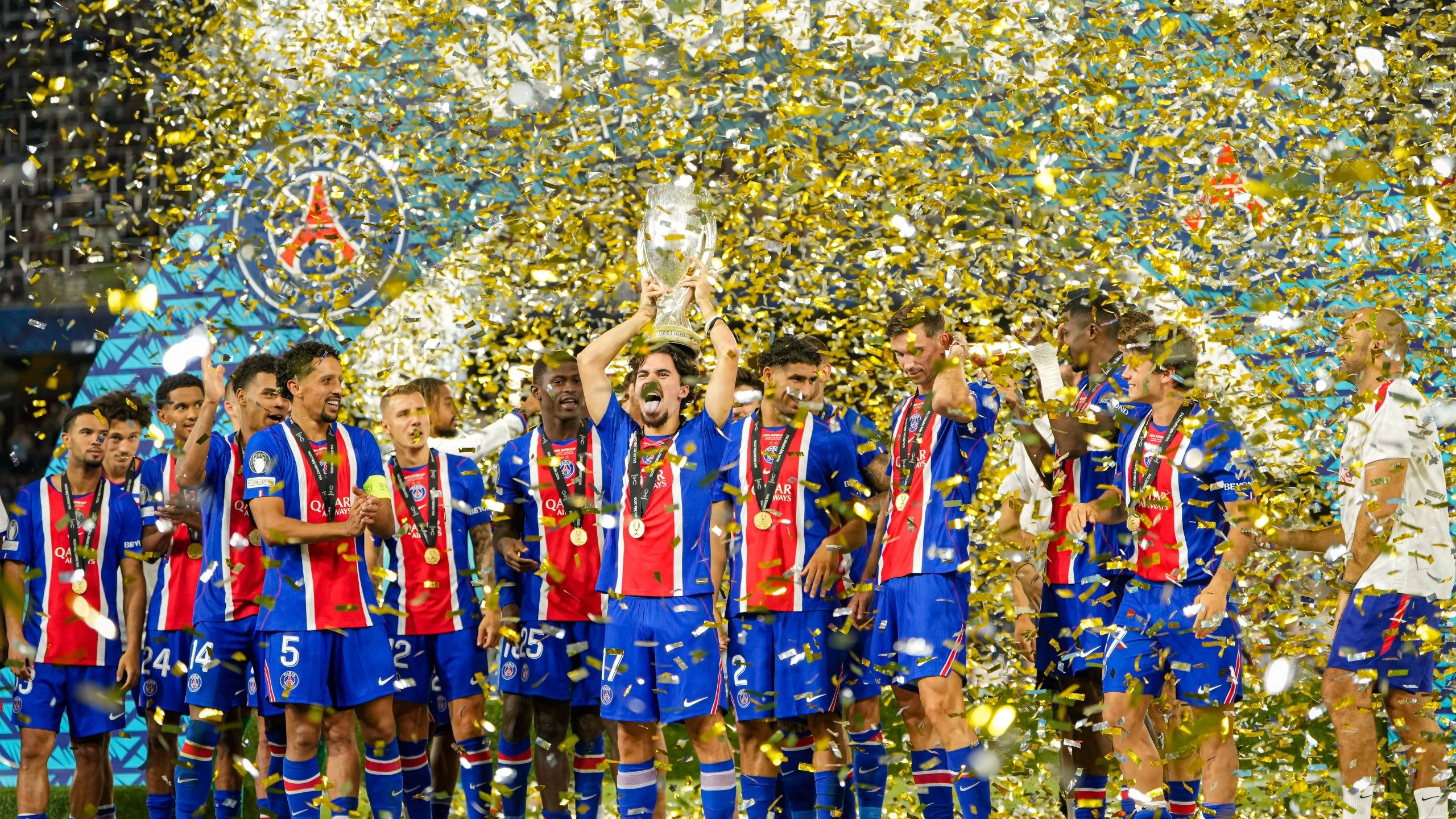 2560x1440 Paris Saint Germain Retains UEFA Super Cup As Doué Goal Seals 2 1 Win Over Aston Villa