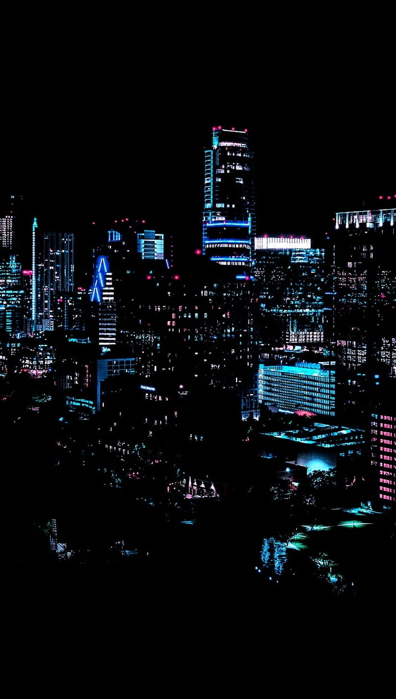 800x1411 Neon city, blue, buildings, dark, night, towers, HD phone wallpaper