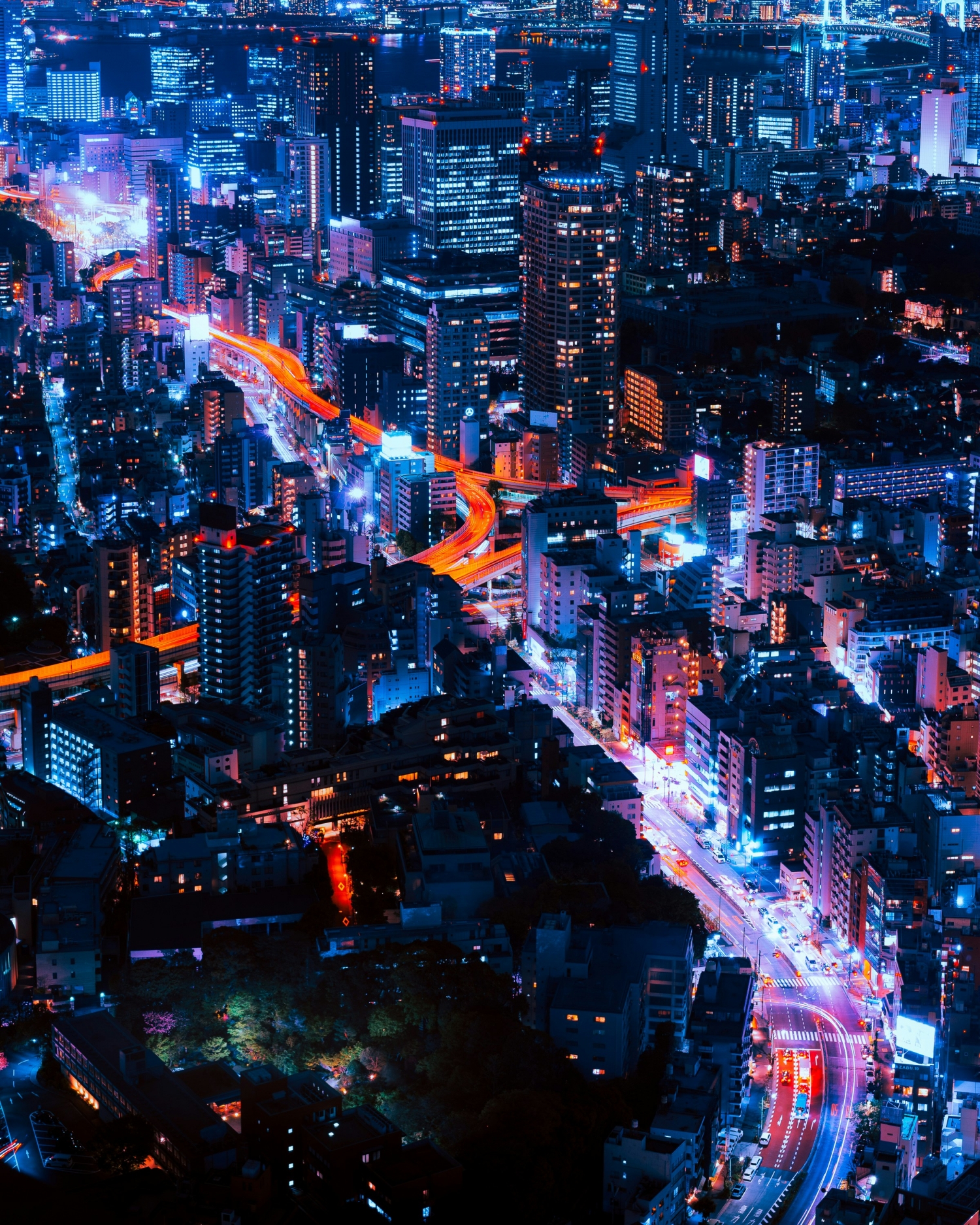 1500x1875 Blue And Red Glowing Neon Cityscape City Lights
