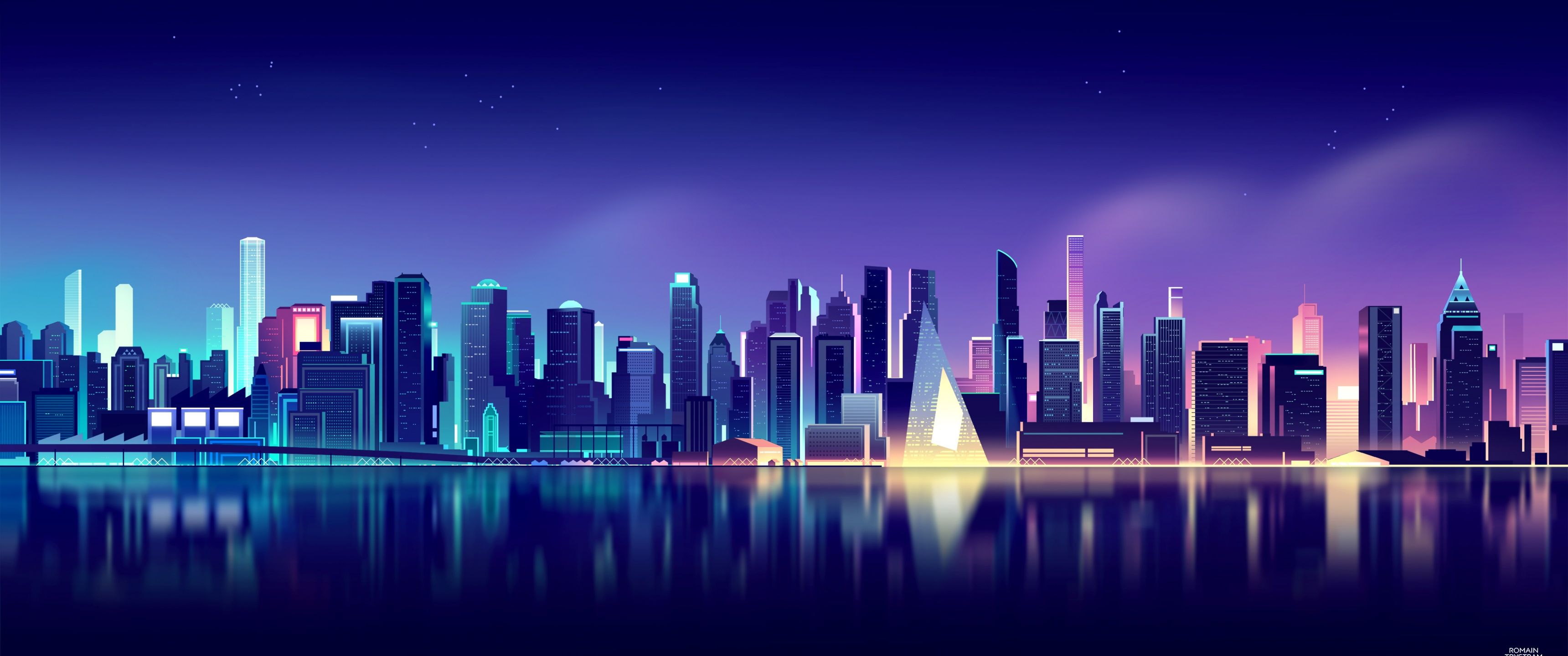3440x1440 Cityscape Wallpaper 4K, Neon, Skyline, Aesthetic