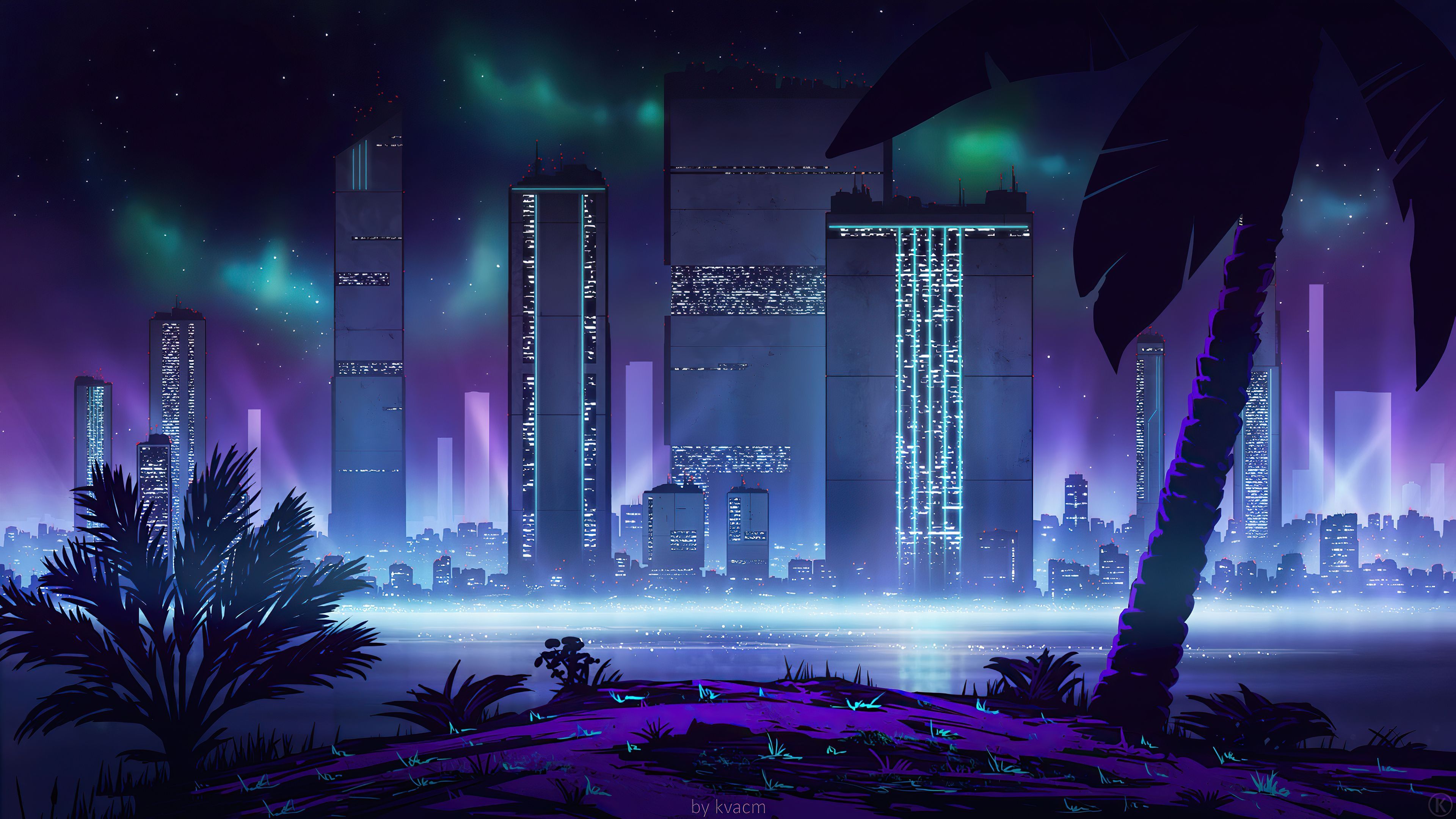 3840x2160 Neon Skyline Wallpaper