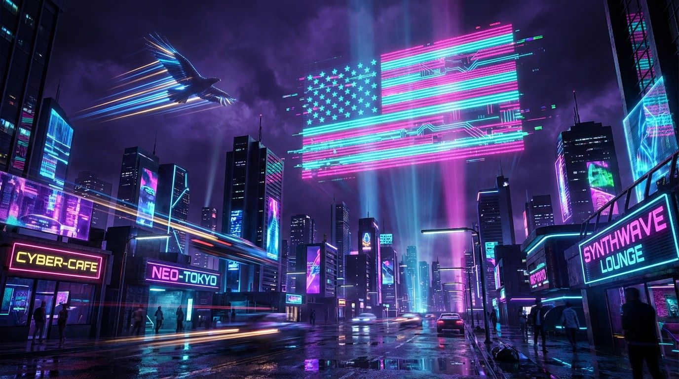 1376x768 Download Neon Patriotic Future Image, Neon, Futuristic