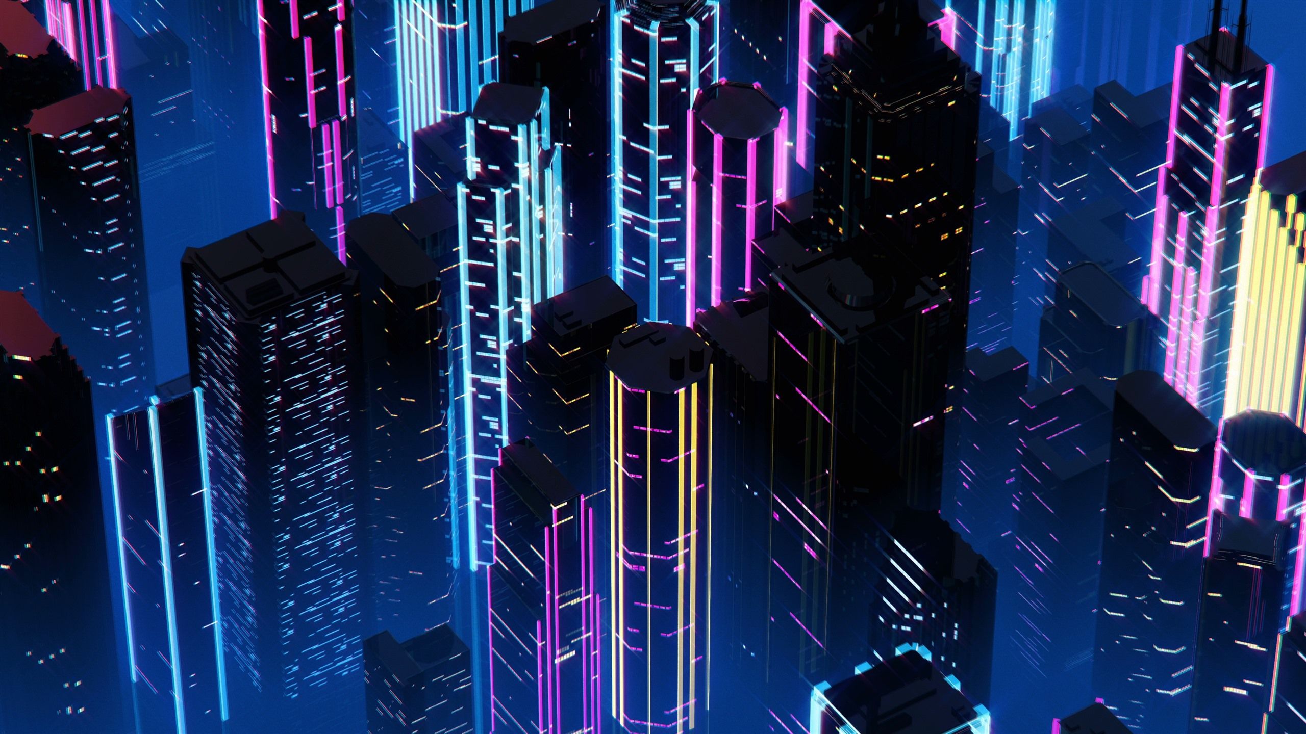 2560x1440 Wallpaper City, skyscrapers, night, neon, art picture 3840x2160 UHD 4K Picture, Image