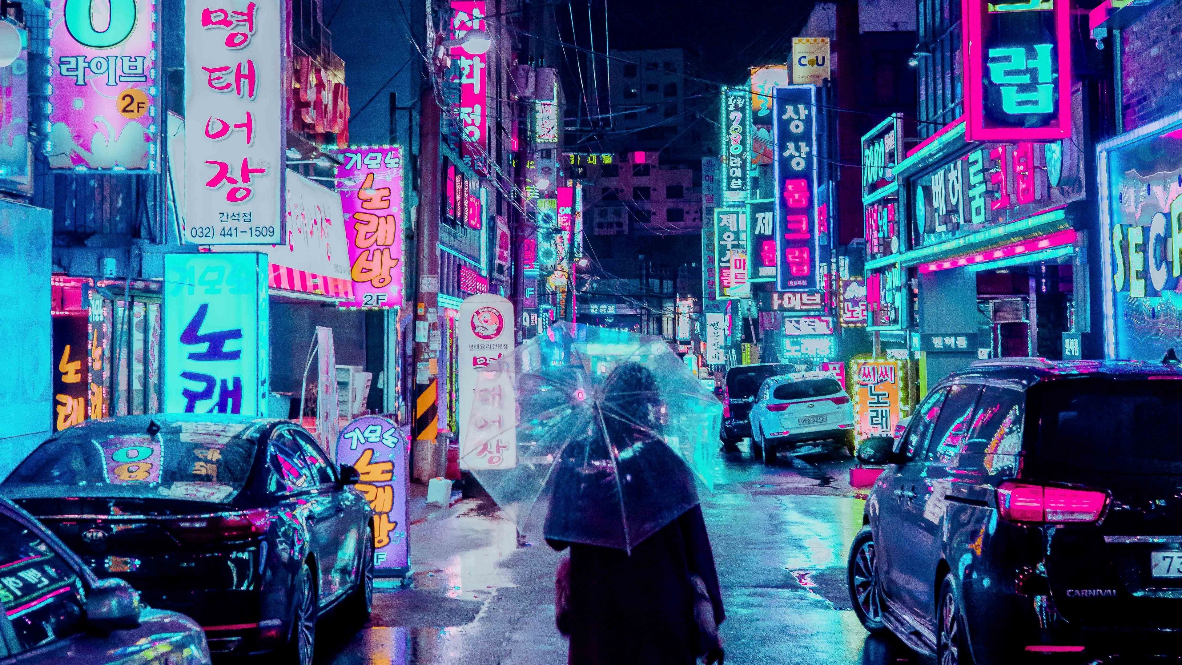 3840x2160 Futuristic neon city street