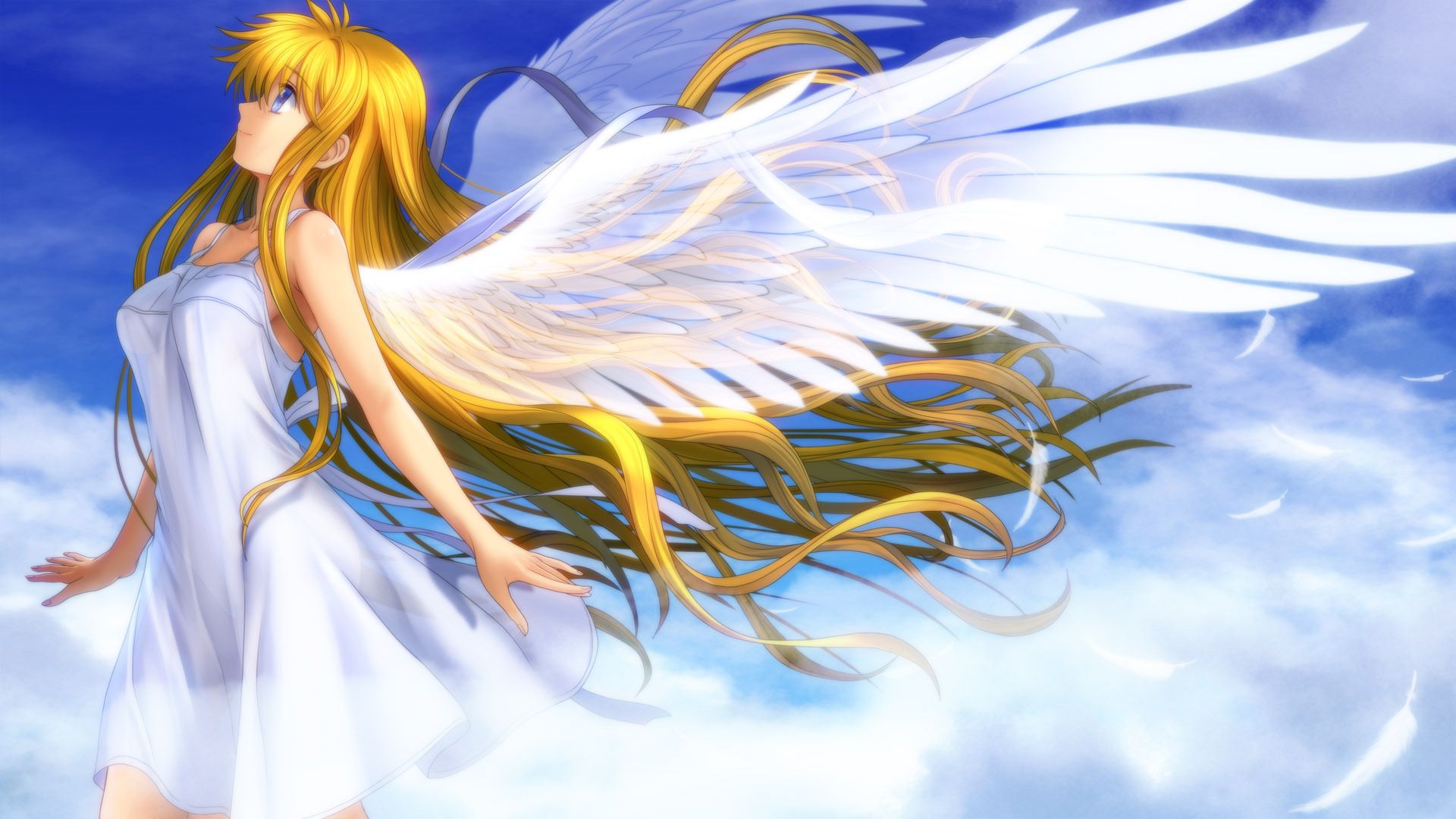 1920x1080 Wallpaper girl, wings, angel, feathers, art, profile, Air, kamio misuzu for mobile and desktop, section прочее, resolution 1920x1080