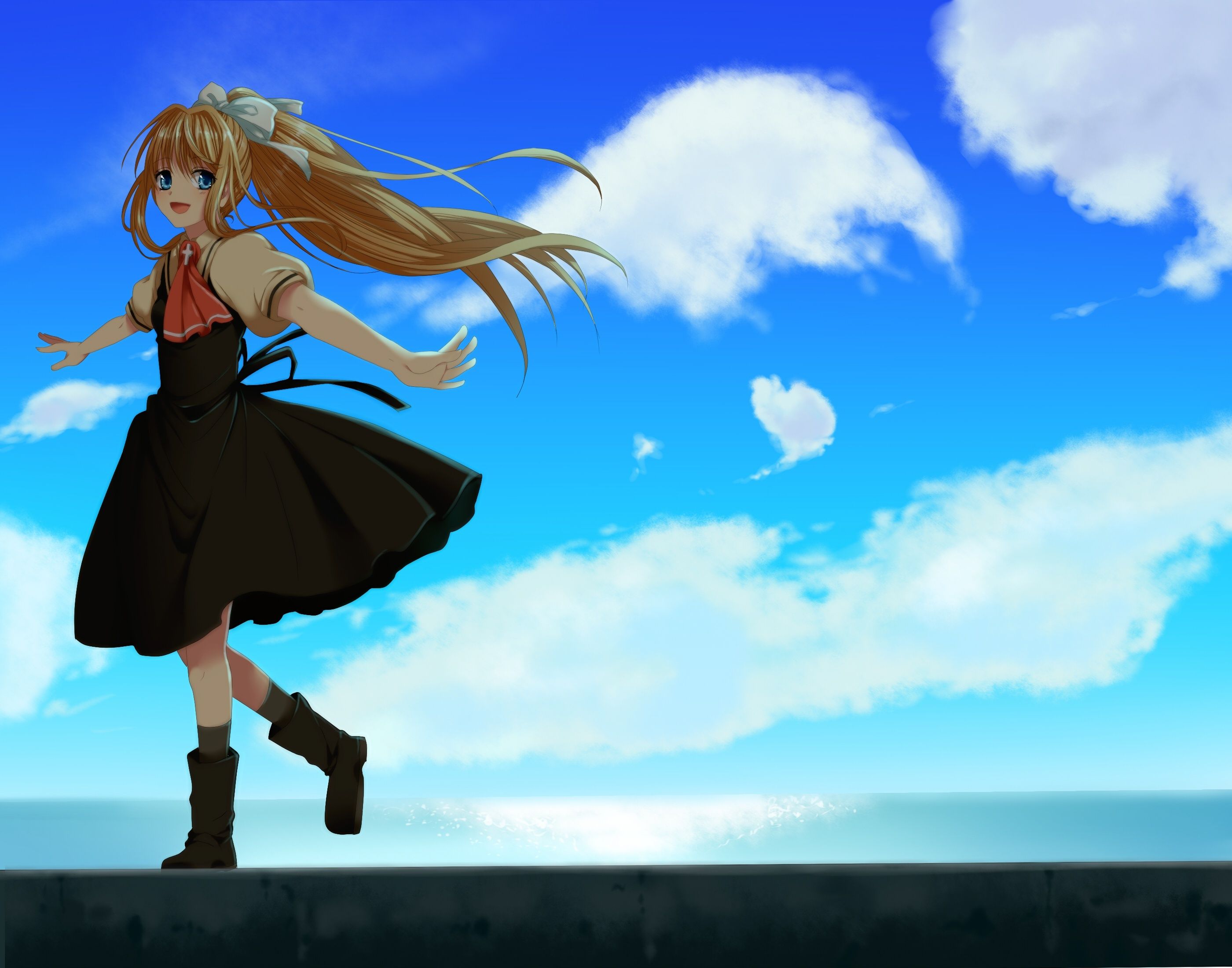 2800x2200 Wallpaper the sky, art, girl, Air, kamio misuzu, parapet, restaint for mobile and desktop, section аниме, resolution 2800x2200
